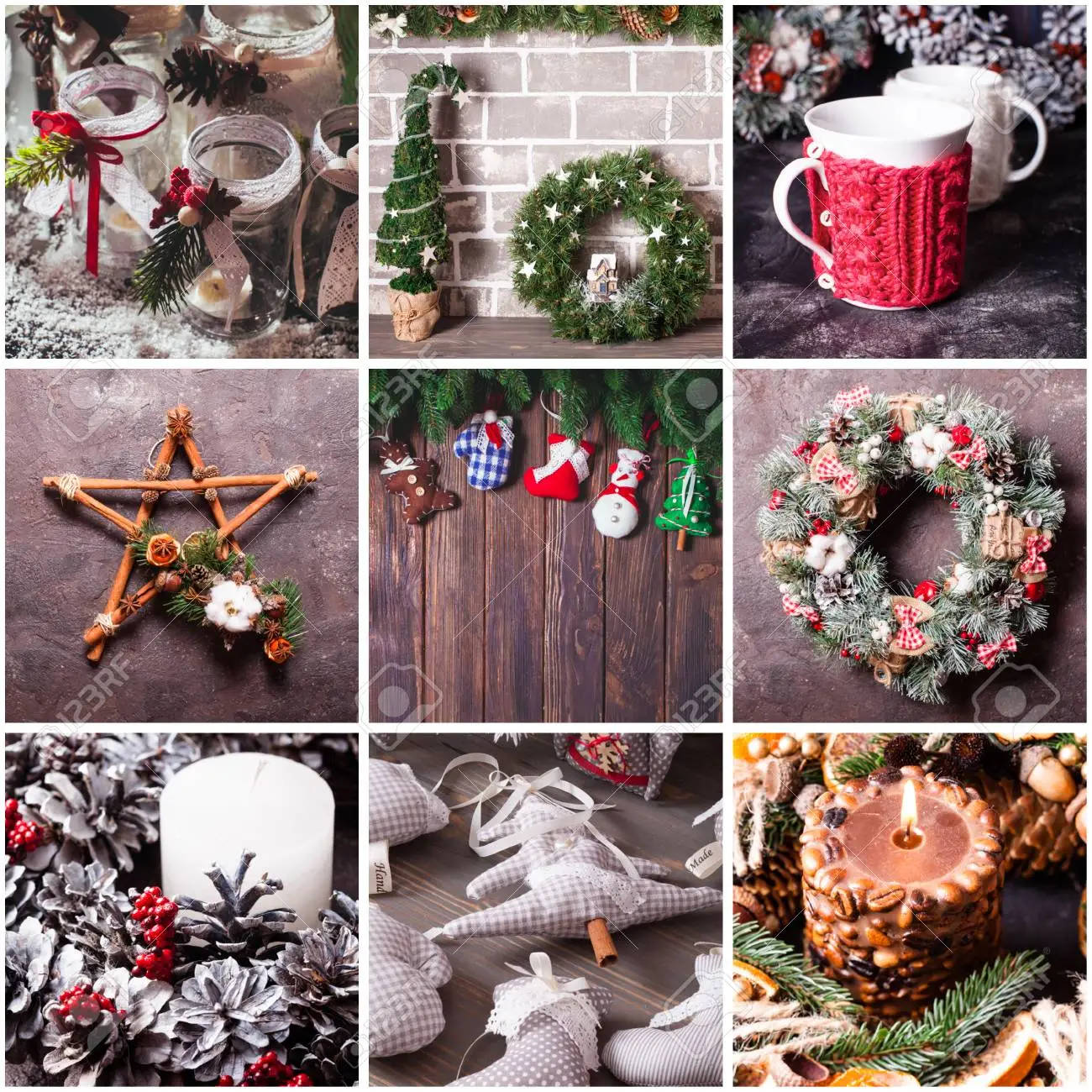 Festlig julecollage i traditionelle højtidsfarver Wallpapers