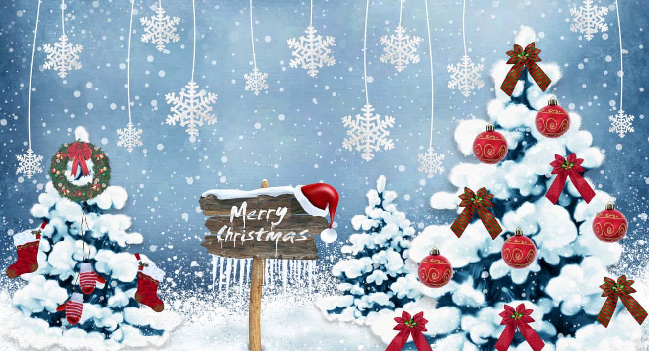Festlig nisse omgivet af gaver i en magisk julescene Wallpapers