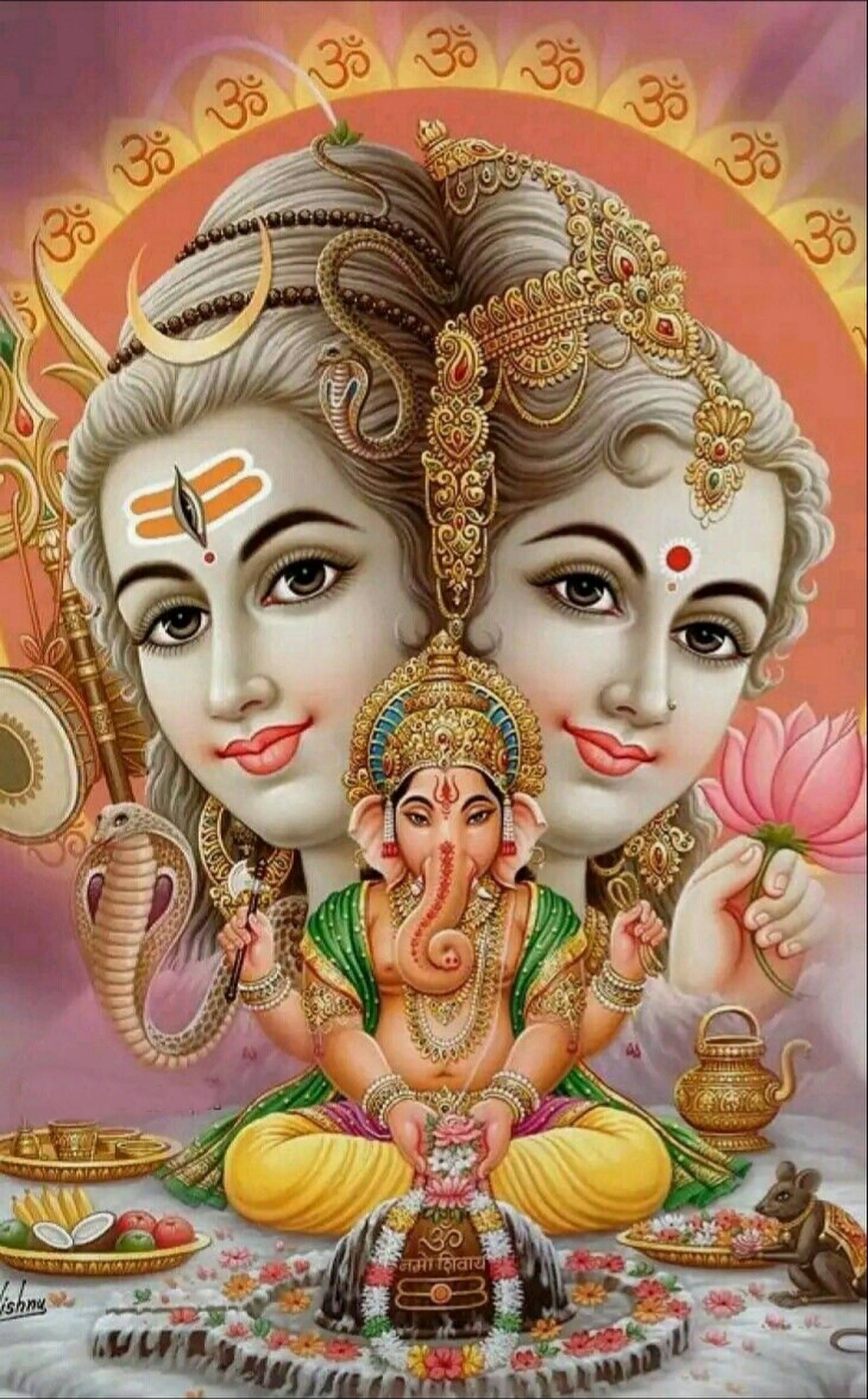 Festlig Shiva Parvati Sammensmeltet Hoved Og Ganesha Wallpapers