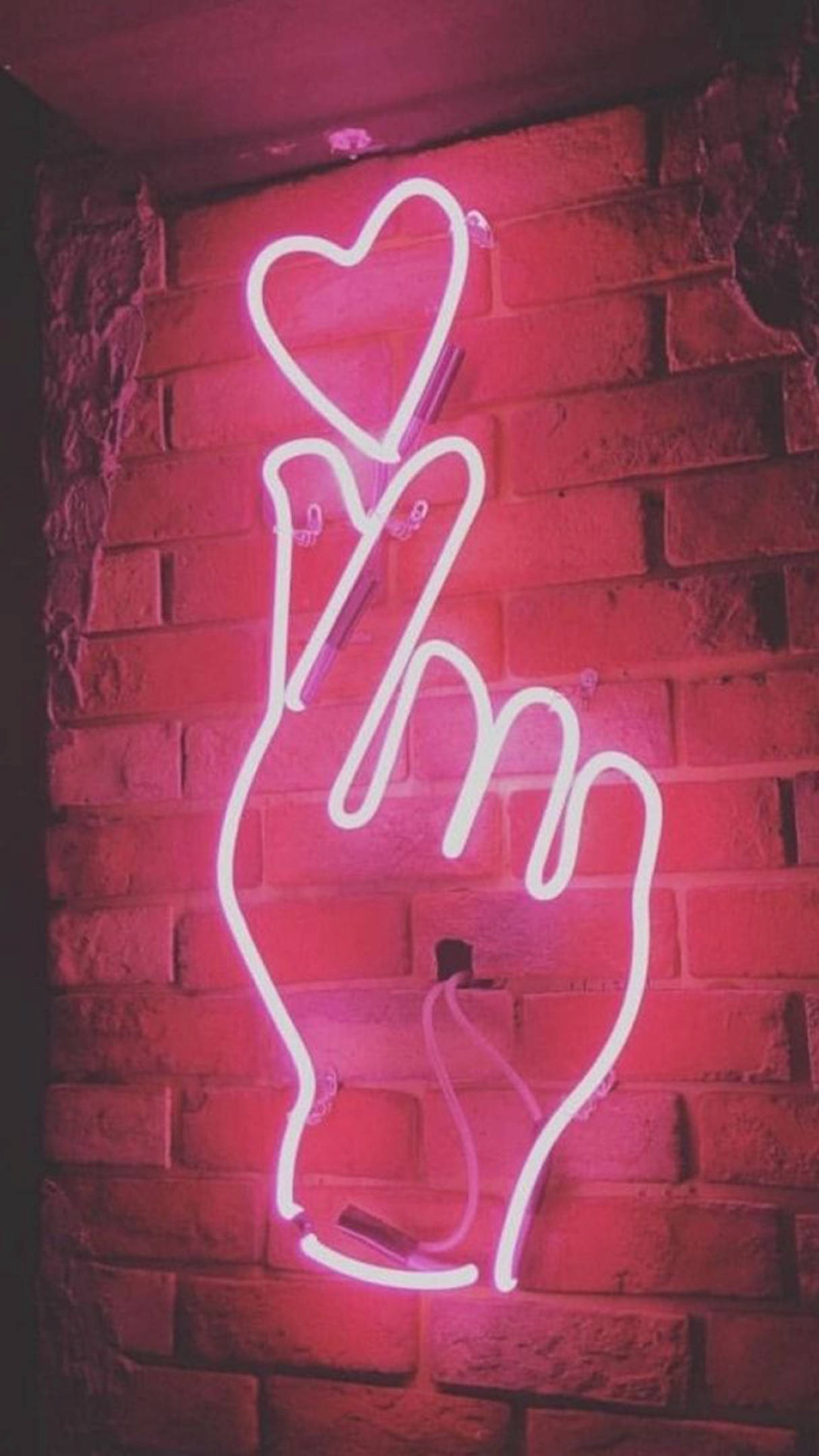 Fingerhjerte Neon Murstensvæg Wallpapers