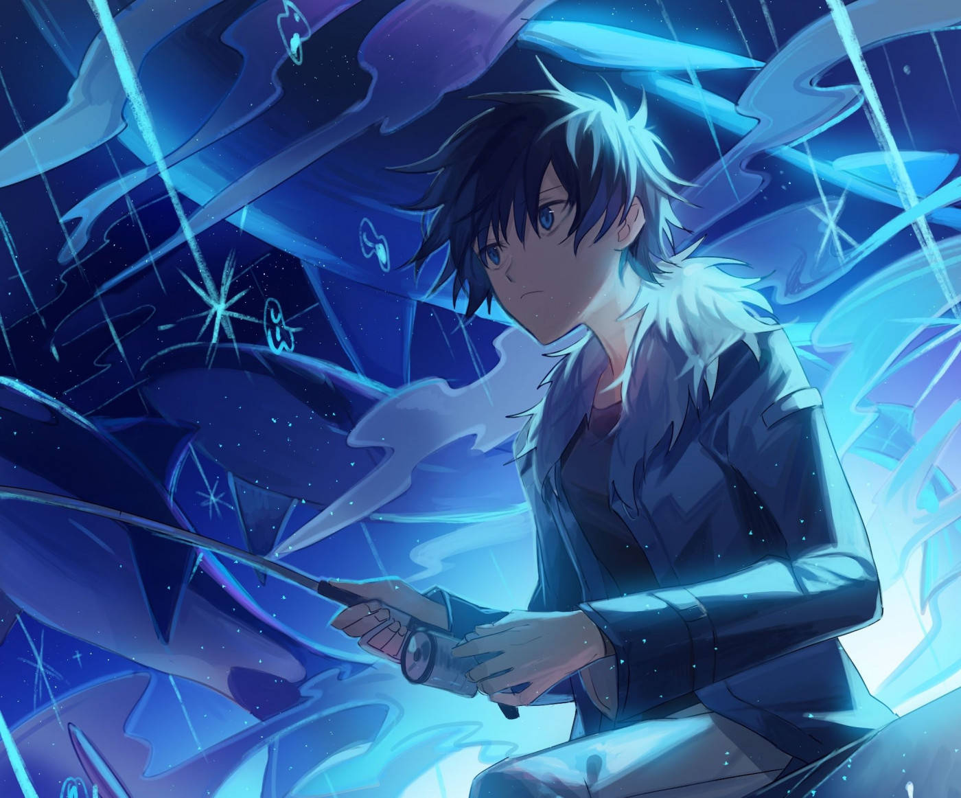 Fiskende anime blå dreng Wallpapers