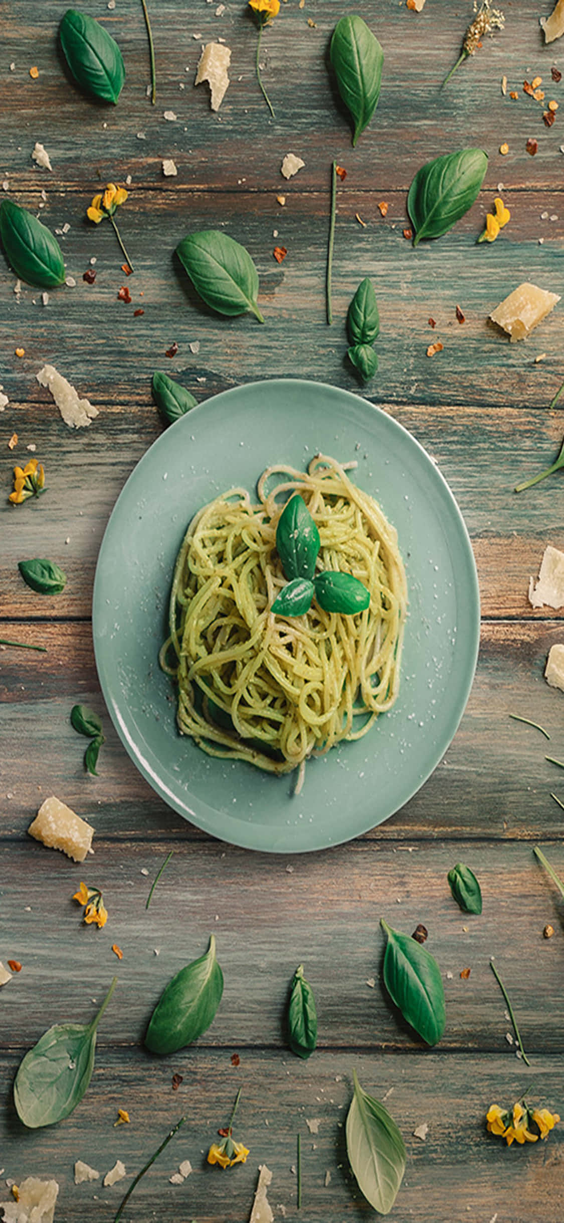 Fladt Layout Af Pesto Ret iPhone X Pasta Baggrund Wallpapers