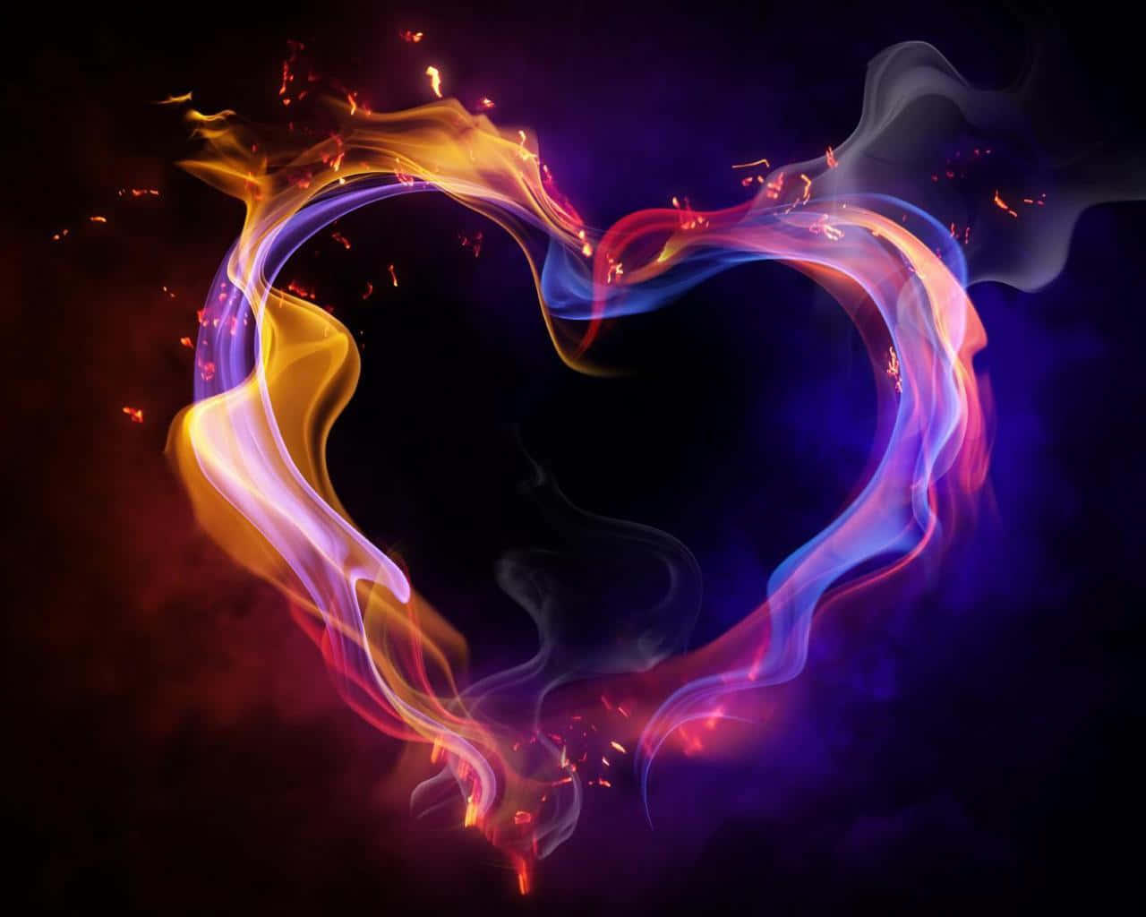 Flammende lilla neonhjerte digital illustration Wallpapers