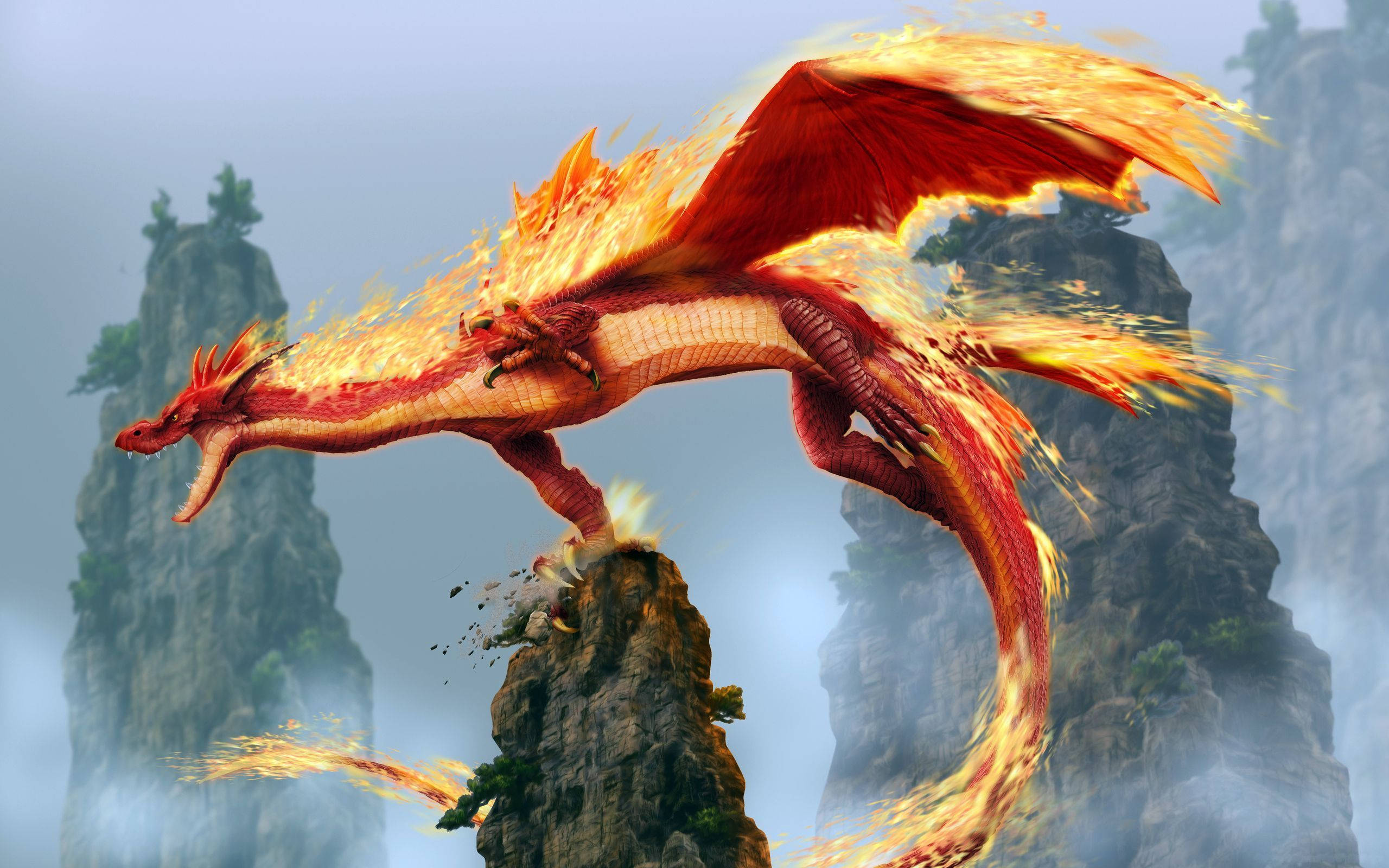 Flammende rød japansk drage PC Wallpapers