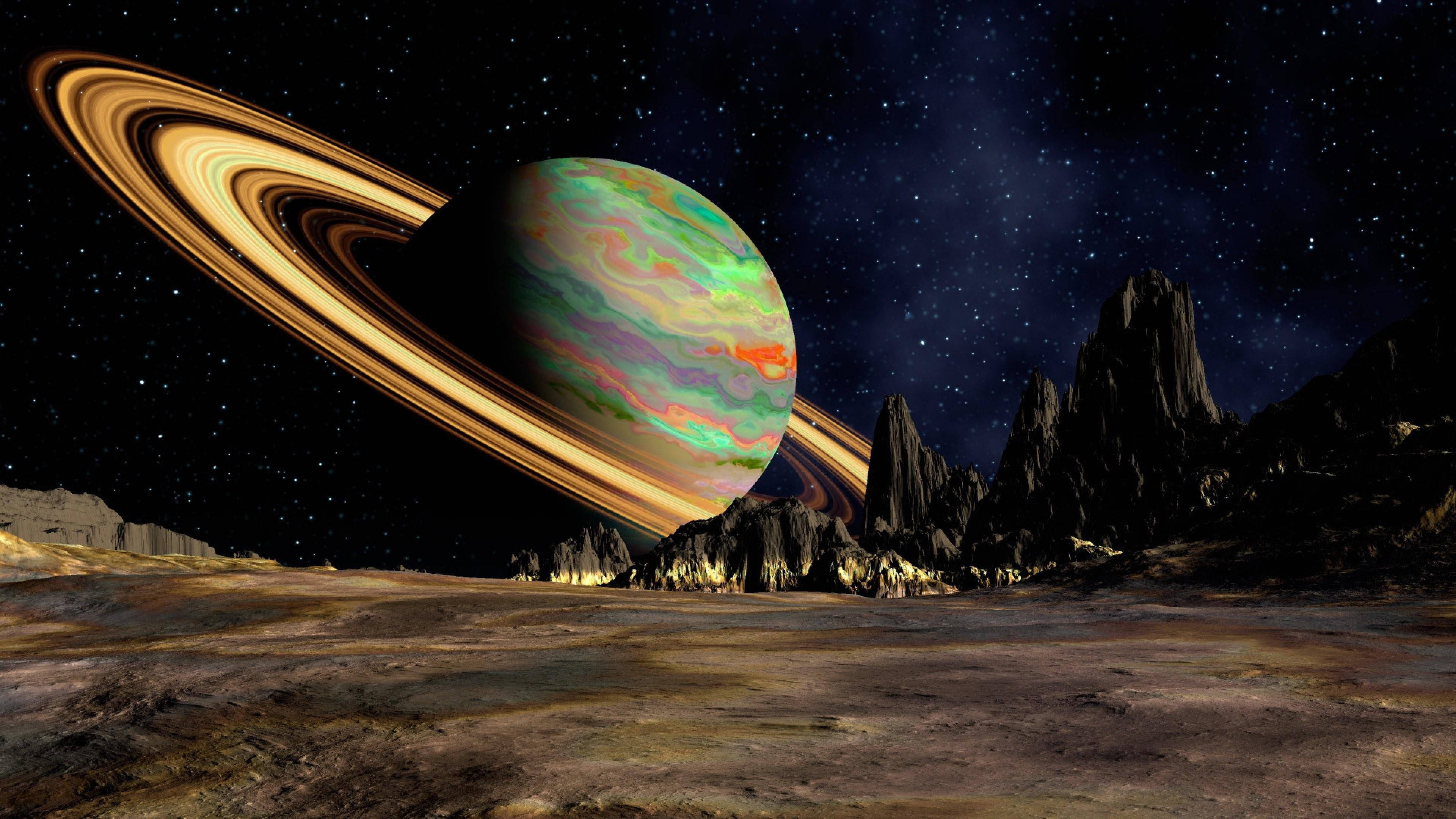 Flerfarvet Saturn 4K Wallpapers