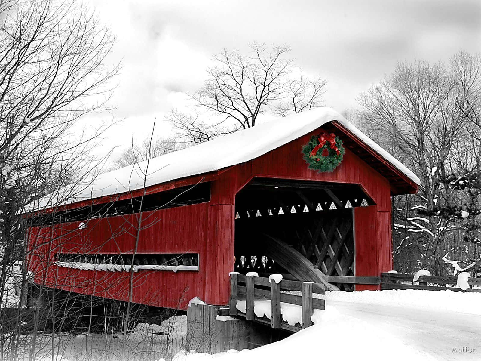 Flume Overdækket Bro New Hampshire Vinter Wallpapers