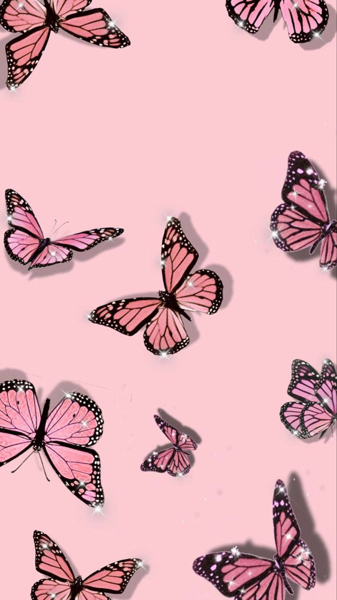 Flyvende sommerfugle på æstetisk lyserød Wallpapers