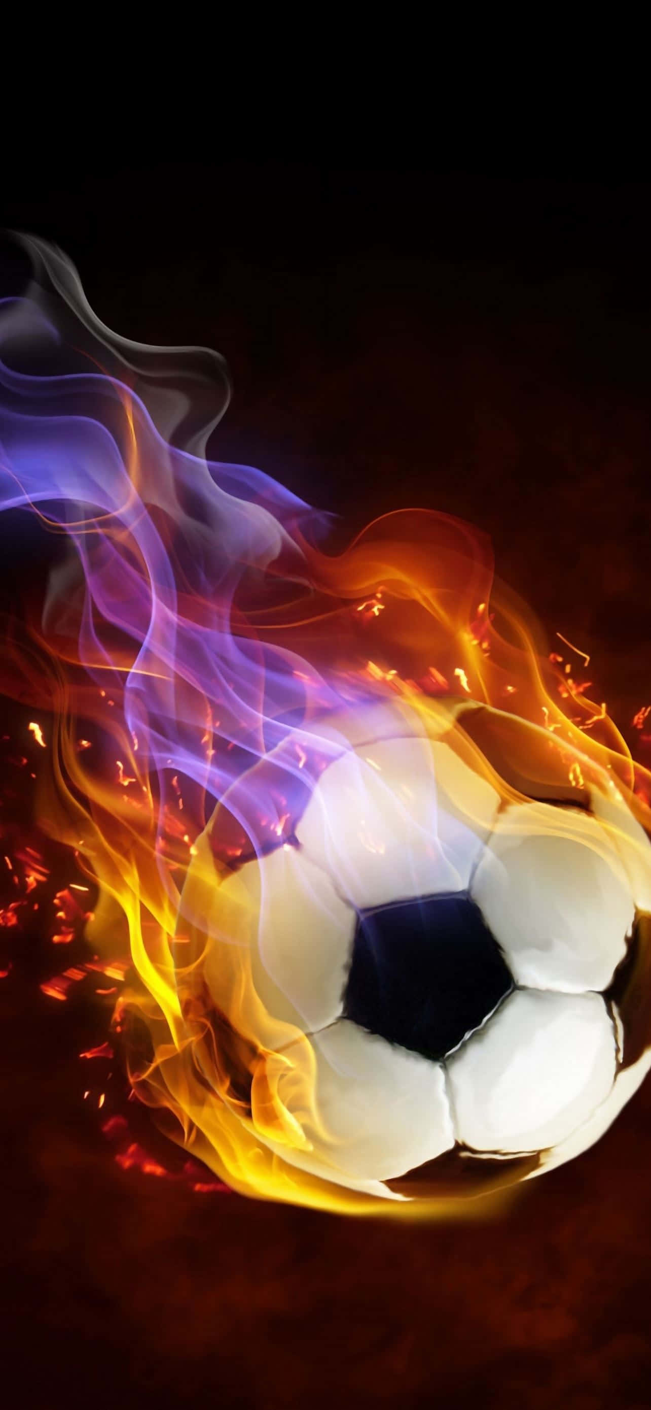 Fodboldbaggrund med lilla og orange flammer Wallpapers