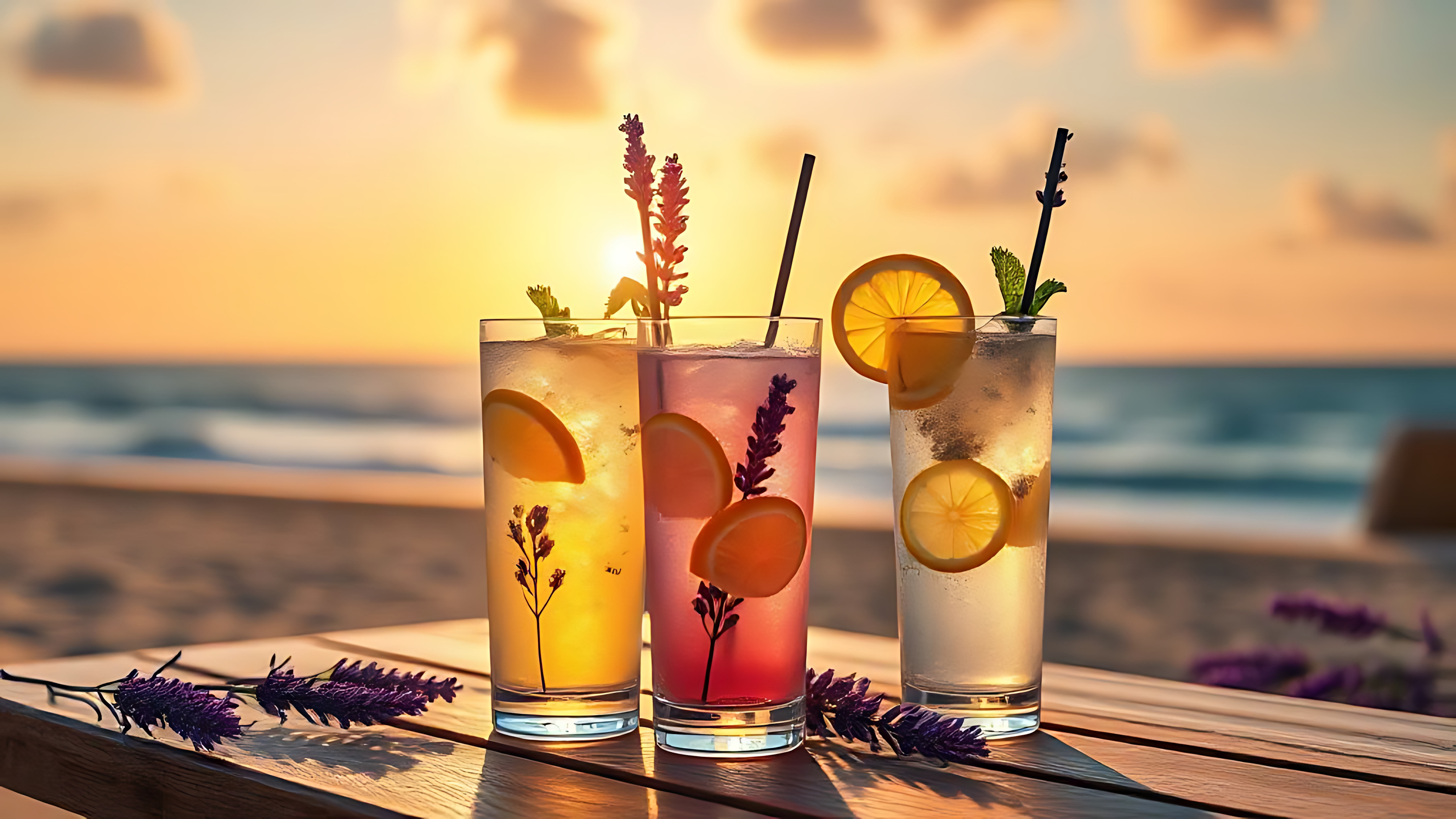 Forfriskende limonade ved stranden ved solnedgang Wallpapers