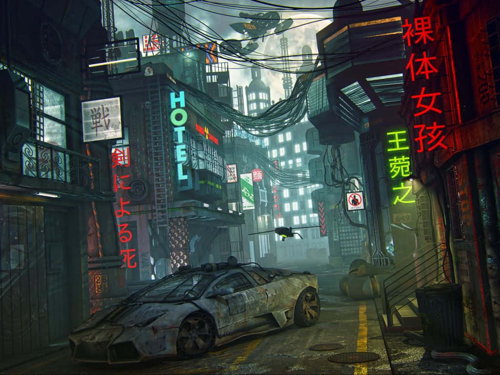 Forladt bil i Tokyo by anime Wallpapers