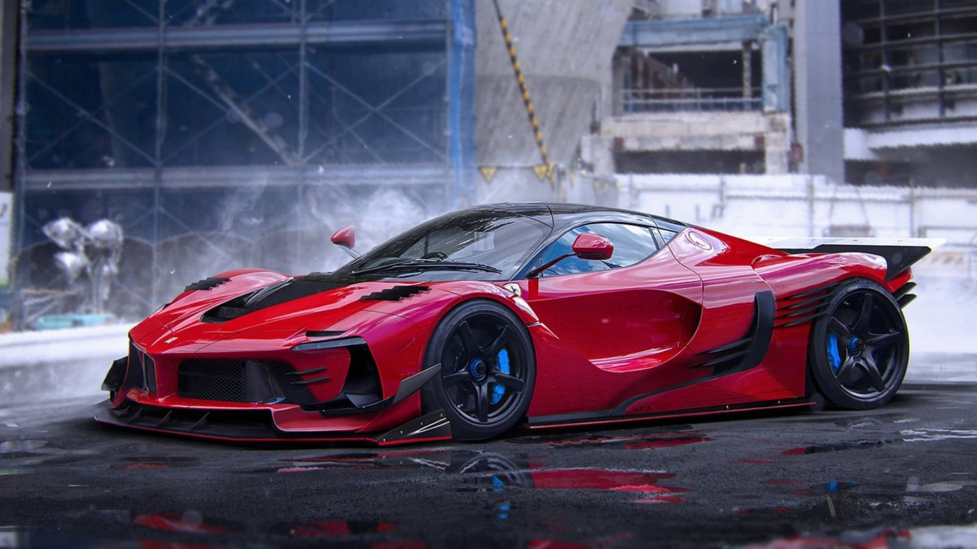 Rød Ferrari sprøjter vand iPad — Biler Wallpapers