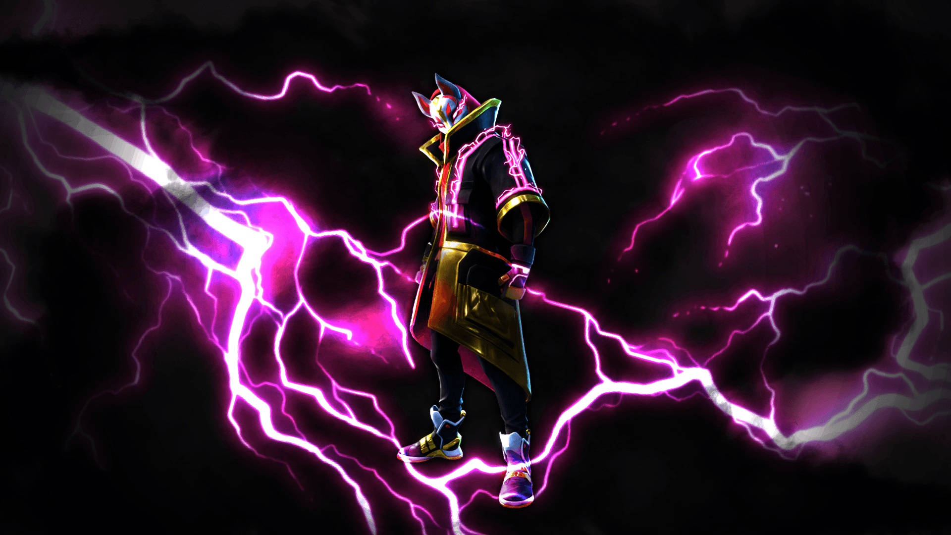Fortnites ikoniske Drift Skin med lyserød lyn-udstråling Wallpapers