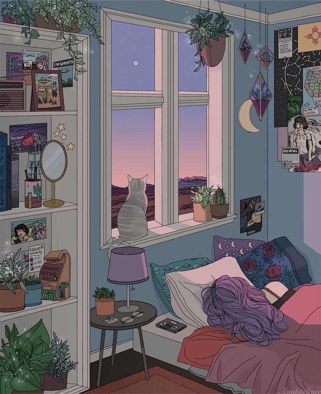 Fortryllende anime-inspireret soveværelse Wallpapers