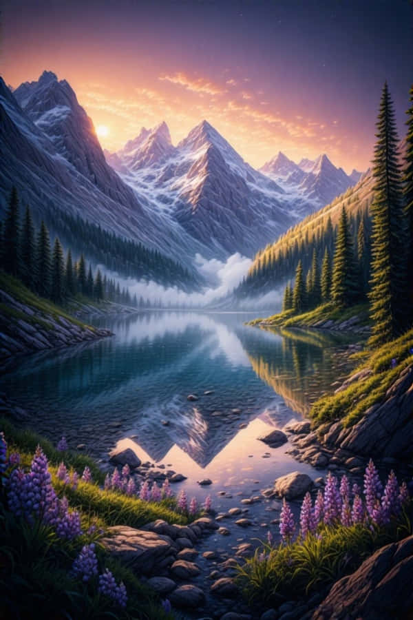 Fortryllende anime-skov i gyldne time tapet Wallpapers