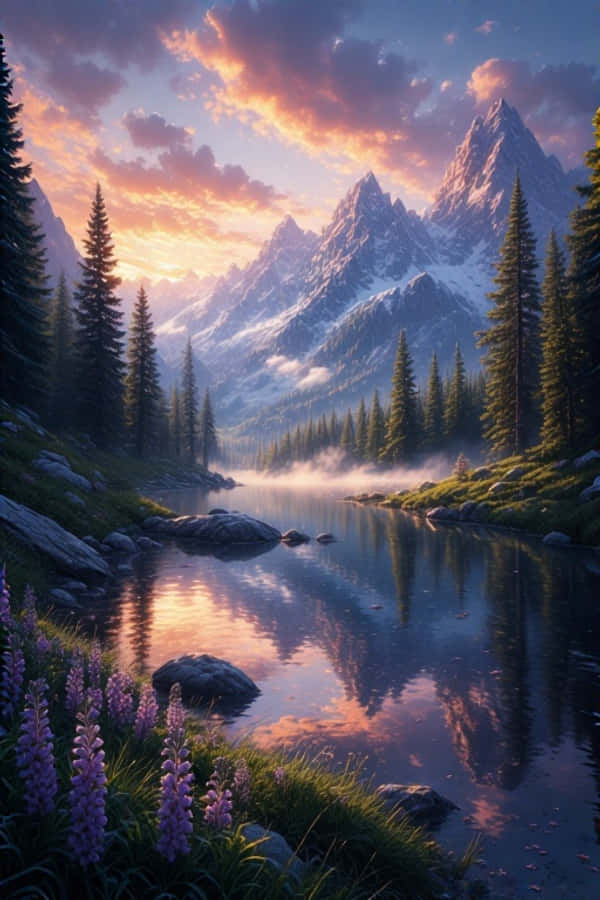 Fortryllende anime-skov i gyldent lys tapet Wallpapers