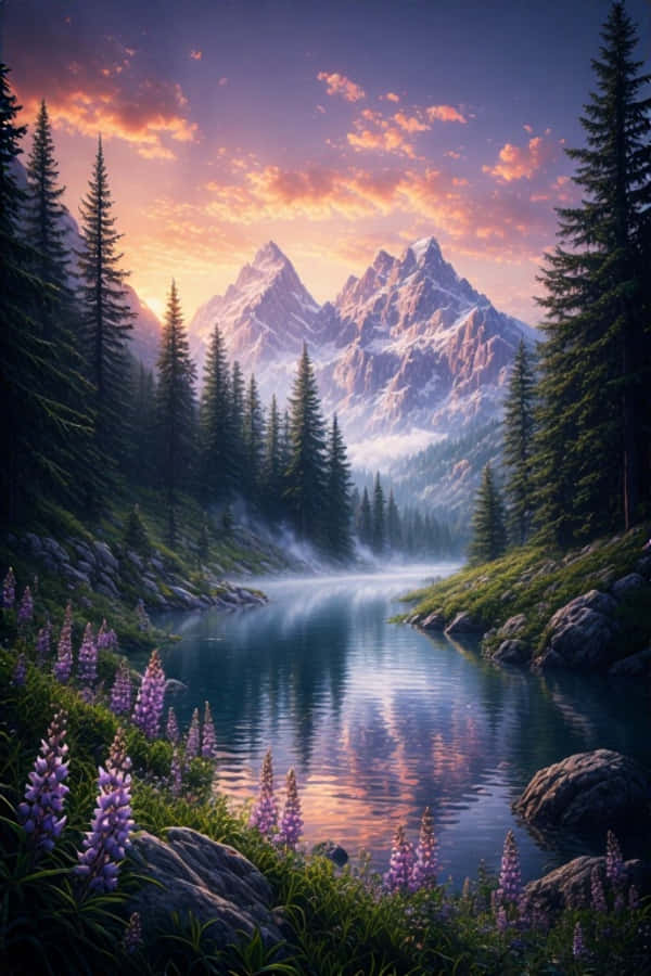 Fortryllende anime-skov i gyldent lys tapet Wallpapers