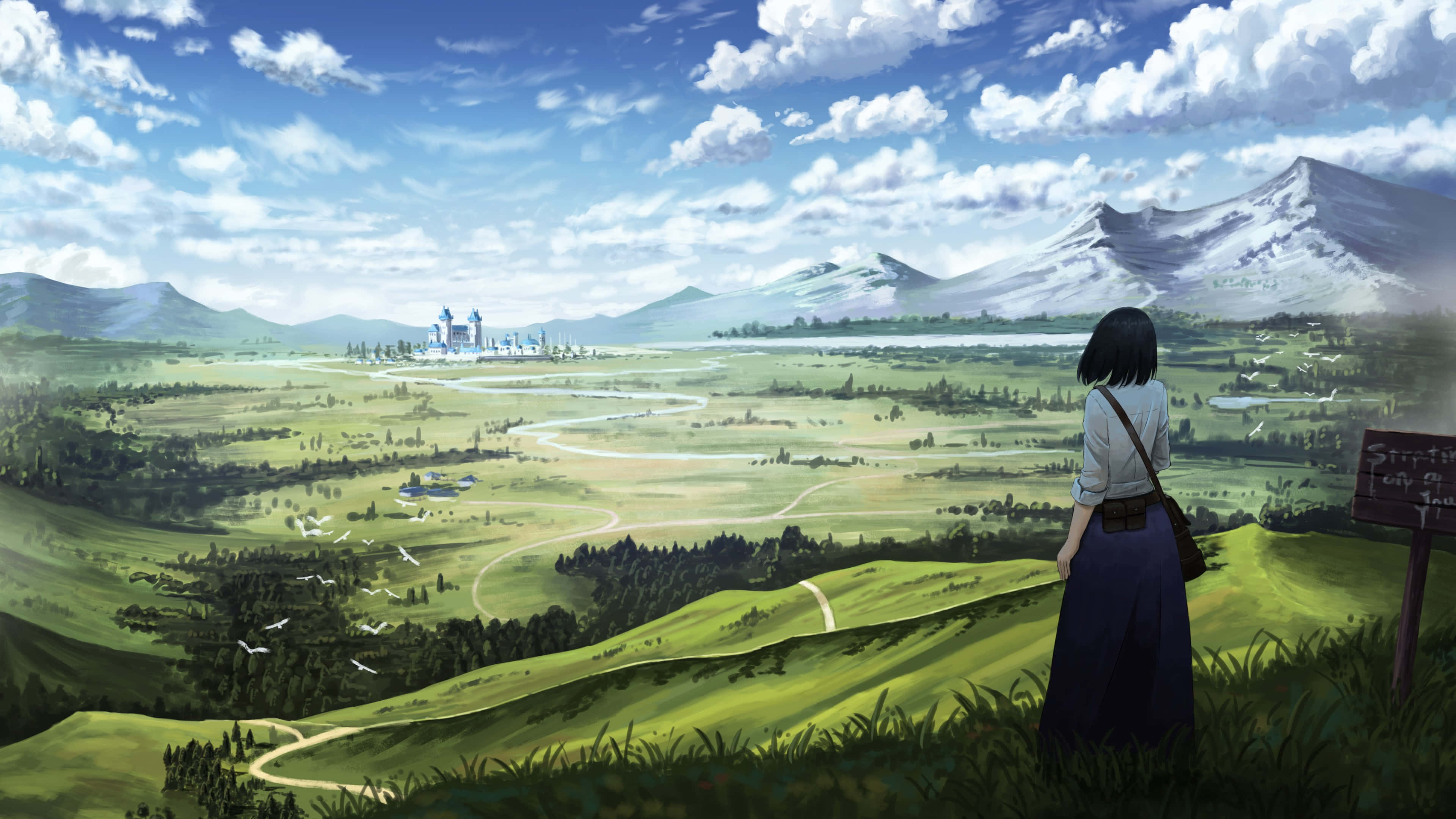 Fortryllende anime 4K-billede af et futuristisk bylandskab Wallpapers
