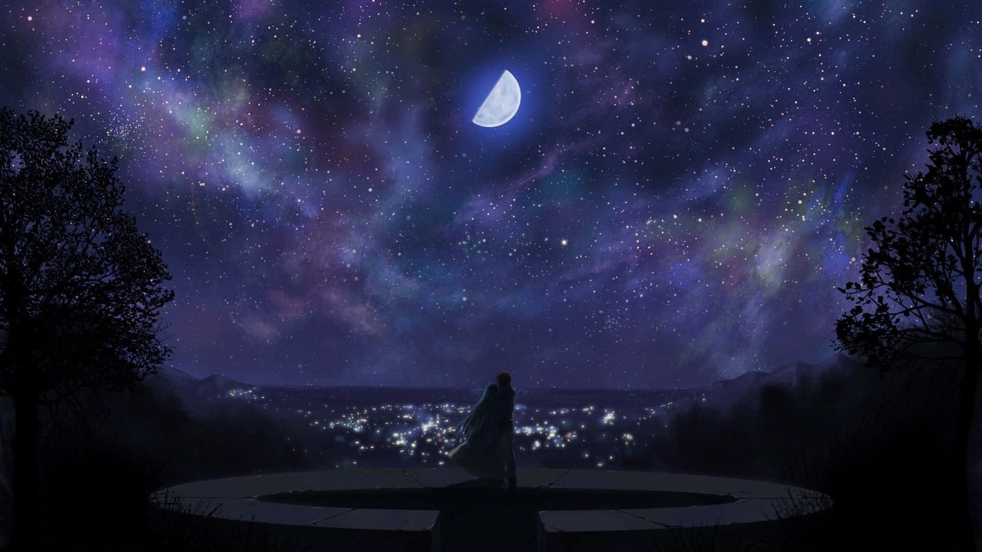 Fortryllende anime-landskab med et kirsebærtræ Wallpapers