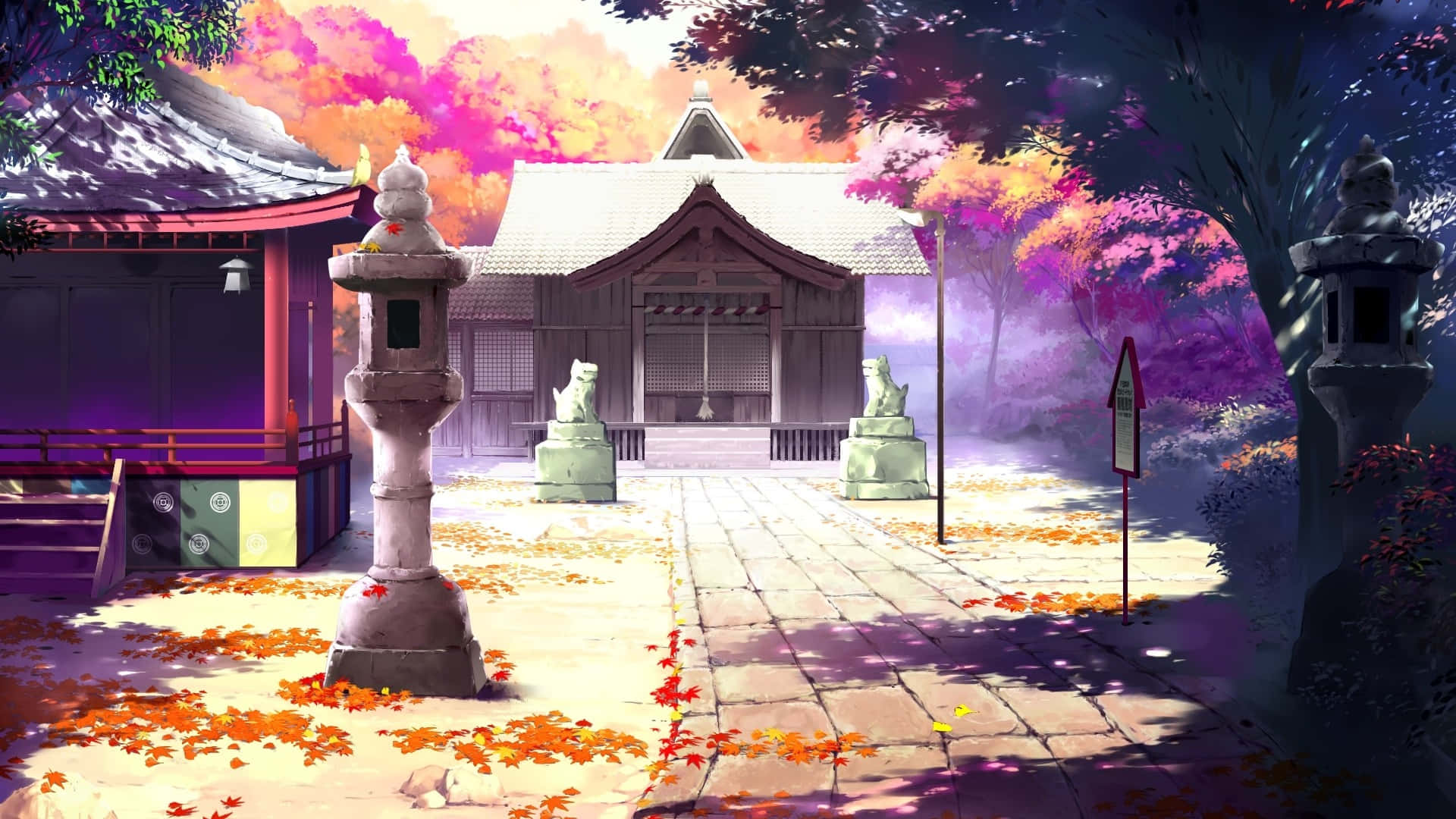 Fortryllende anime-landskab med kirsebærblomsttræer Wallpapers