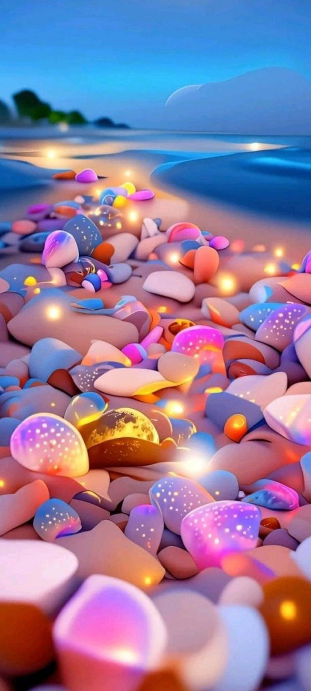 Fortryllende glødende sten strand om natten Wallpapers
