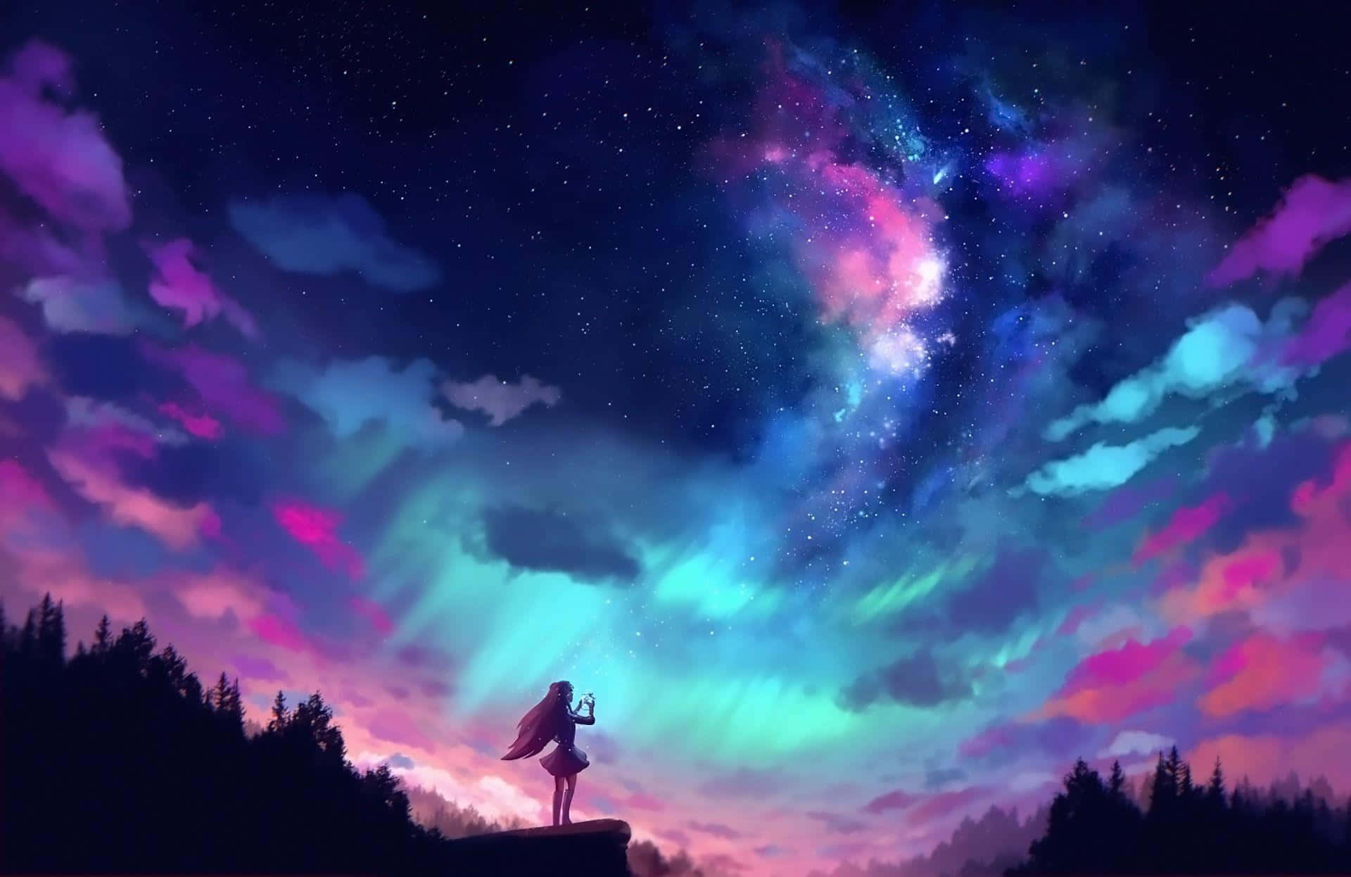 Fortryllende lilla anime-landskab Wallpapers