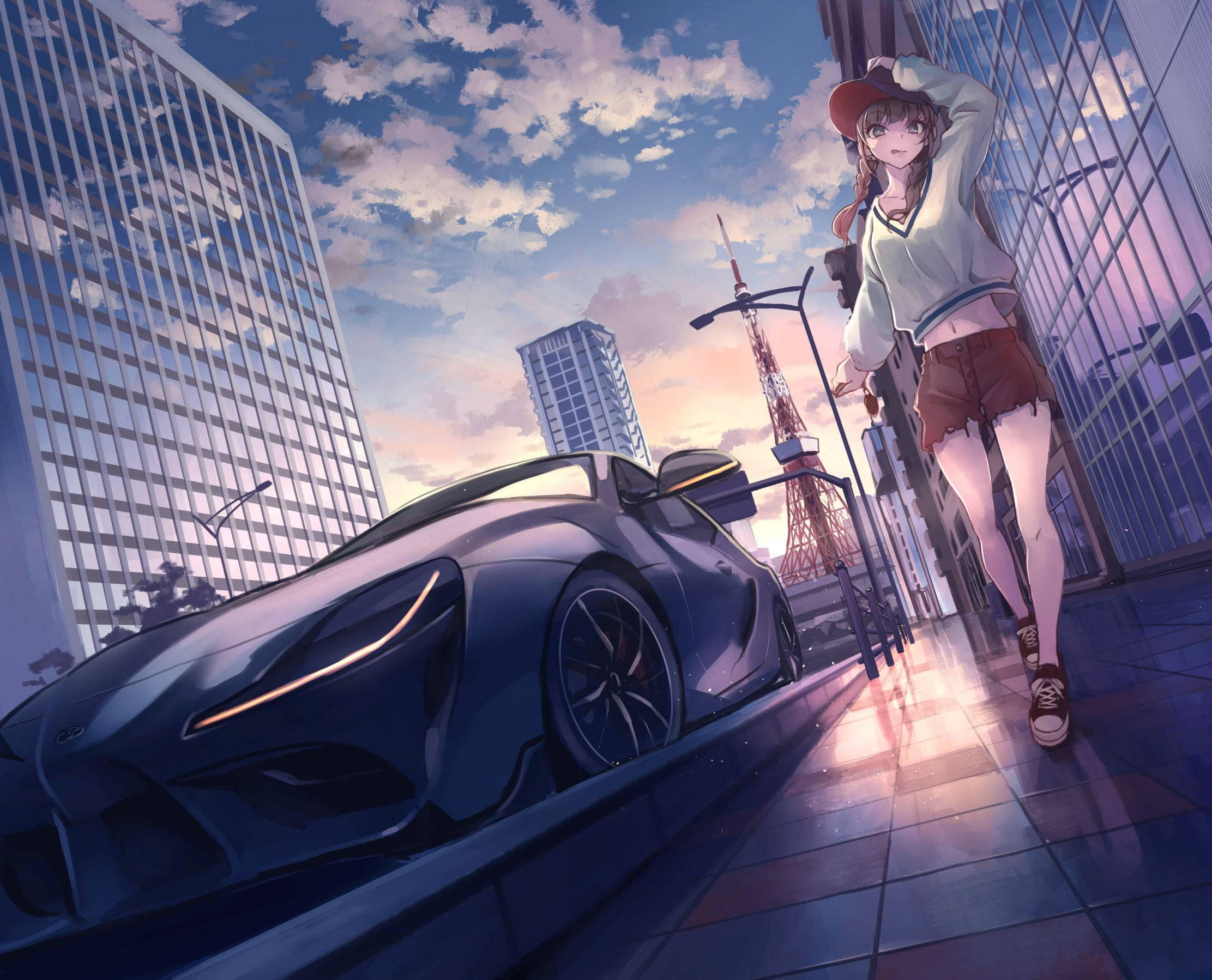 Fortryllende lilla Supra anime-bil udstråler charme Wallpapers