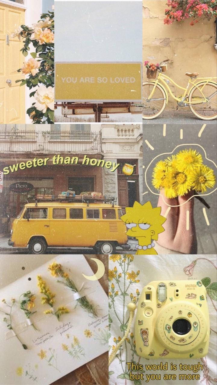 Fotografier af gule vintage æstetiske genstande Wallpapers