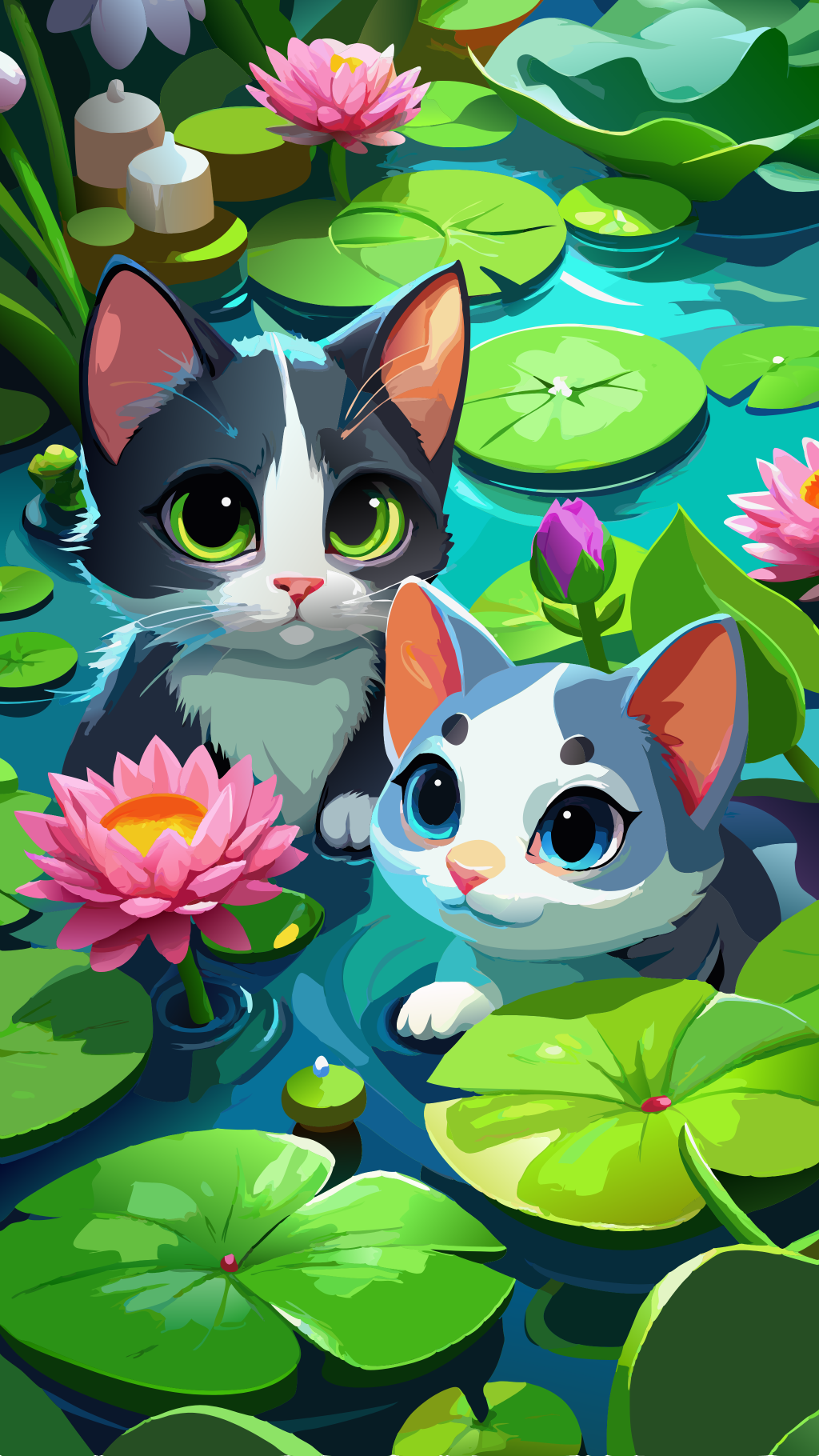 Fredelig kat og nattens magi Wallpapers