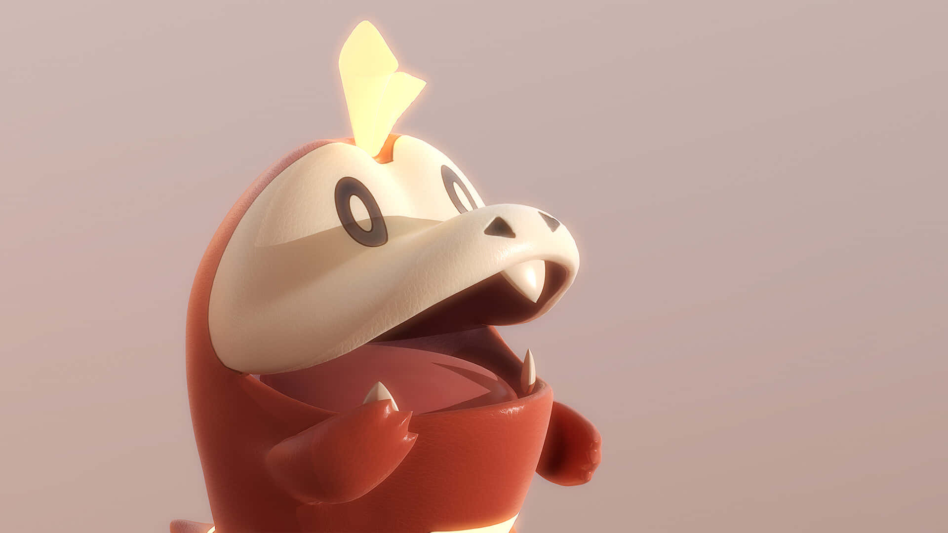 Fuecoco Pokemon med åben mund 3D Wallpapers