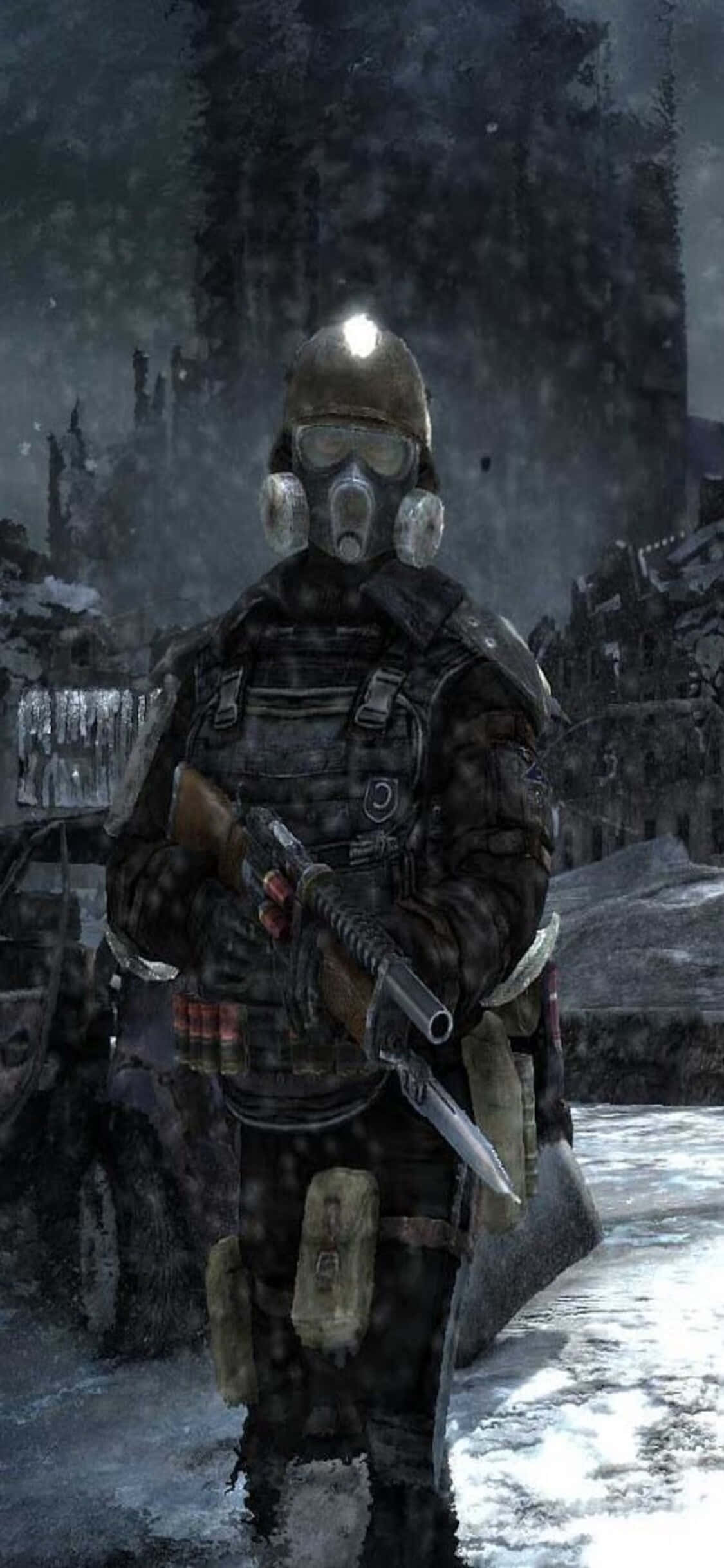 Fuld militærdragt søgning iPhone X Metro Last Light baggrund Wallpapers