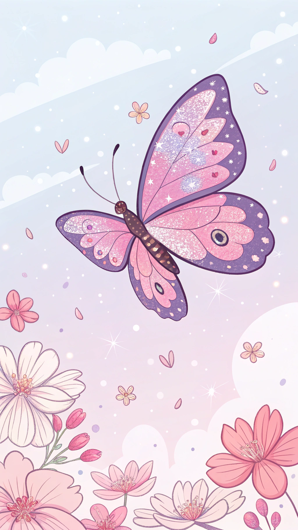 Funklende lyserød og lilla sommerfuglekunst Wallpapers