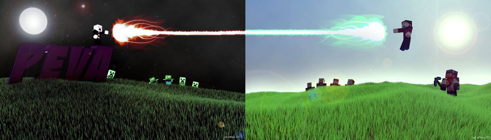 Fusionerede Ildkugler Over en Minecraft-verden Wallpapers