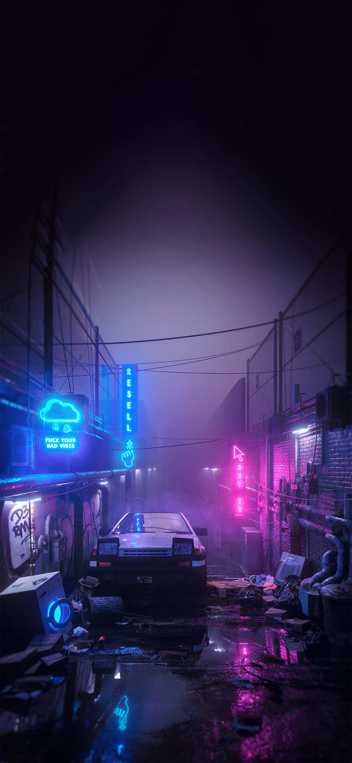 Futuristisk bynat - Urban cyberpunk landskab Wallpapers