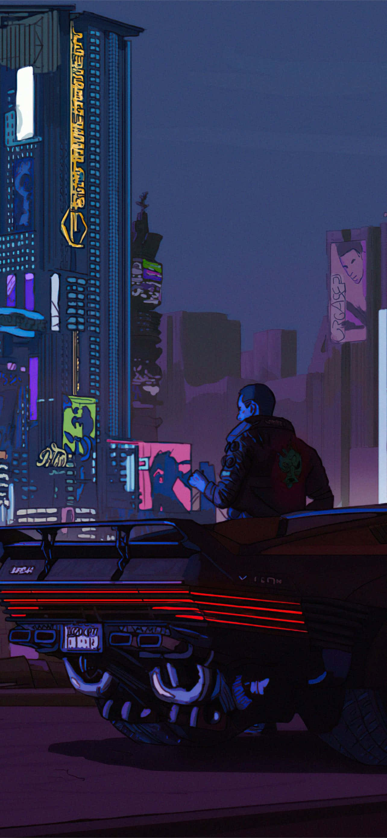 Futuristisk cyberpunk-bybillede i neonglød Wallpapers