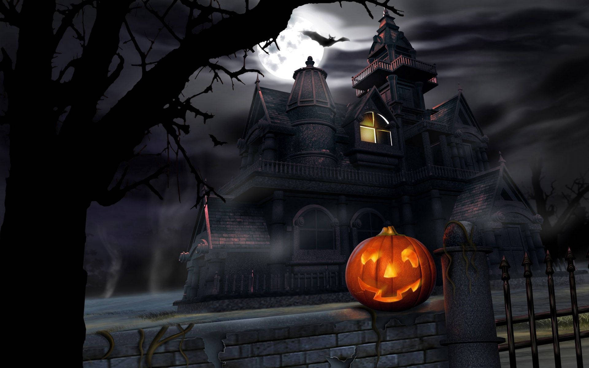 Gå ind i et uhyggeligt hjemsøgt hus til halloween Wallpapers