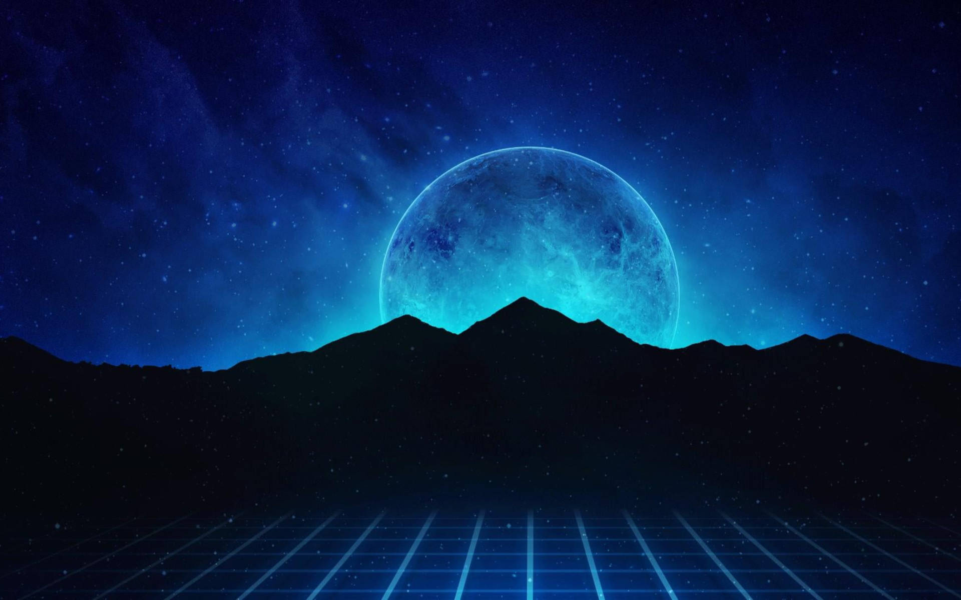 Galakse Måne Bjerg Vaporwave Wallpapers
