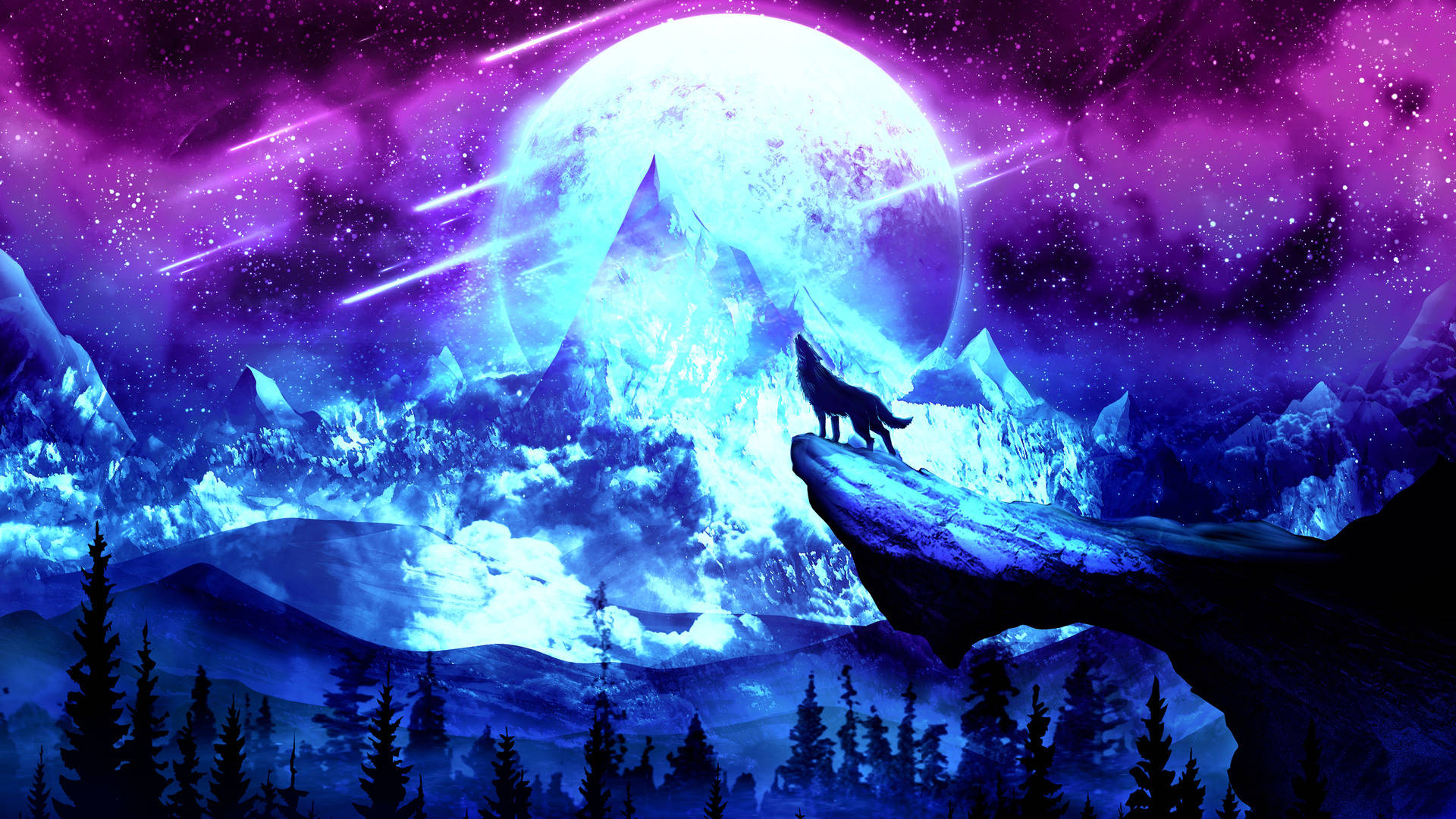 Galakse Måne Og Ulv Wallpapers