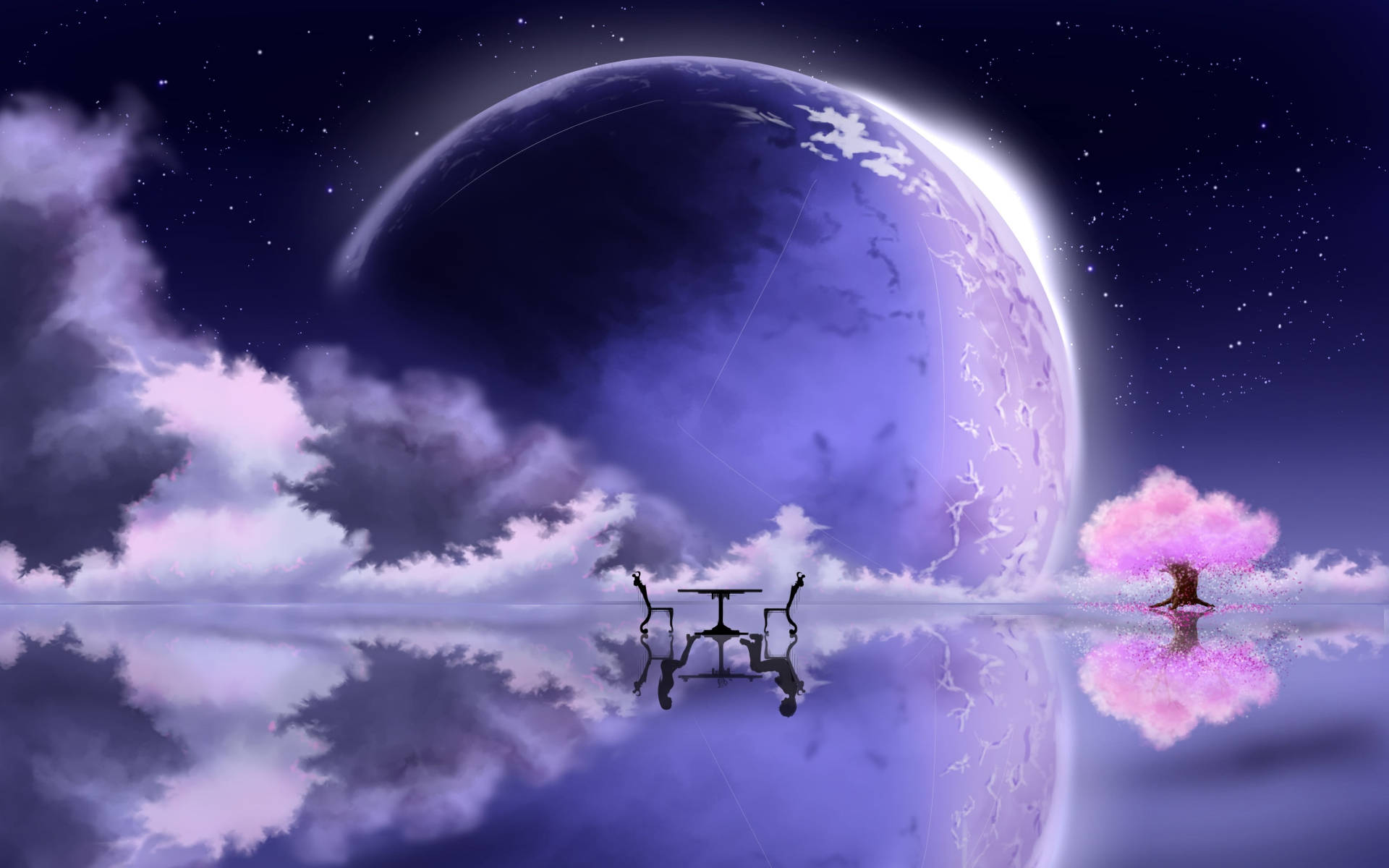 Galaktisk måne og sø fantasy kunst Wallpapers