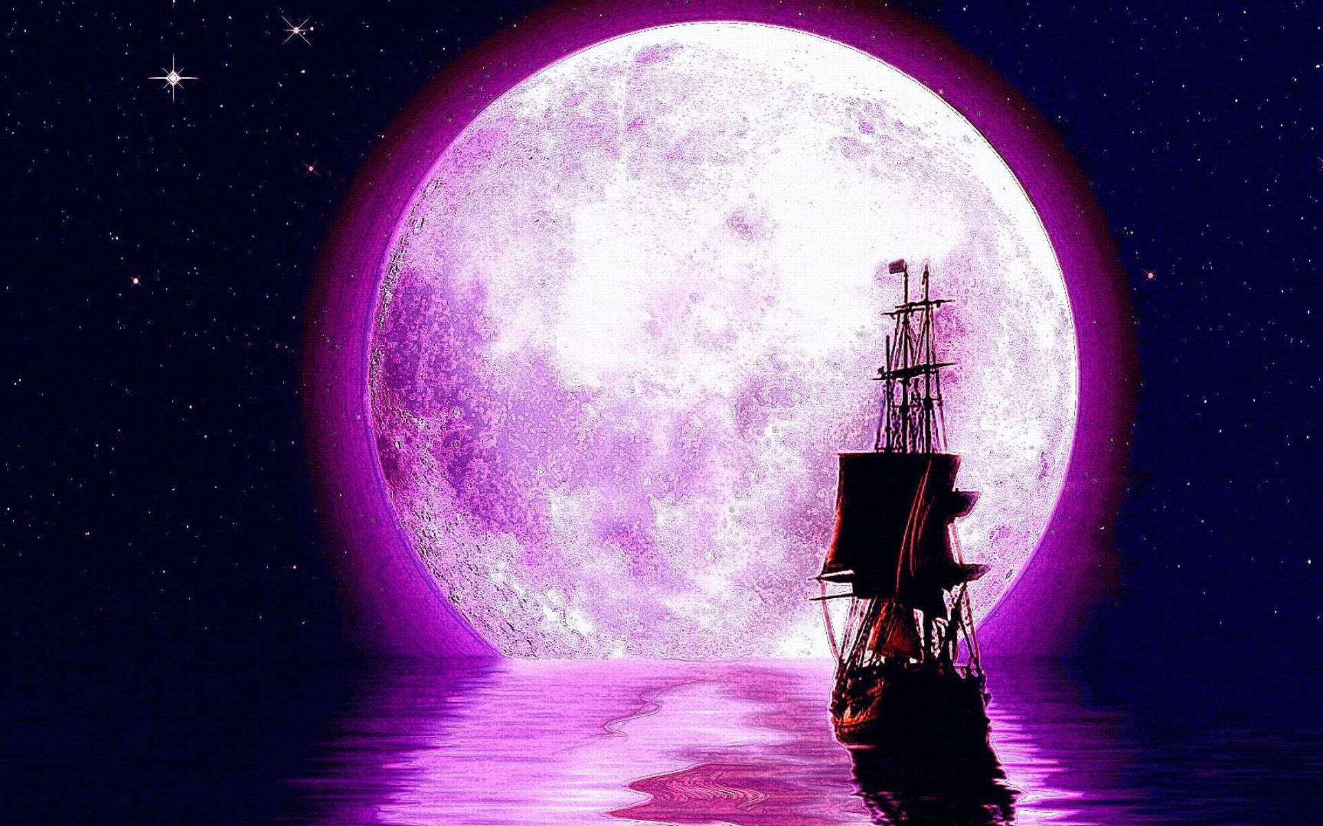 Galaktisk måne og pirateskib Wallpapers