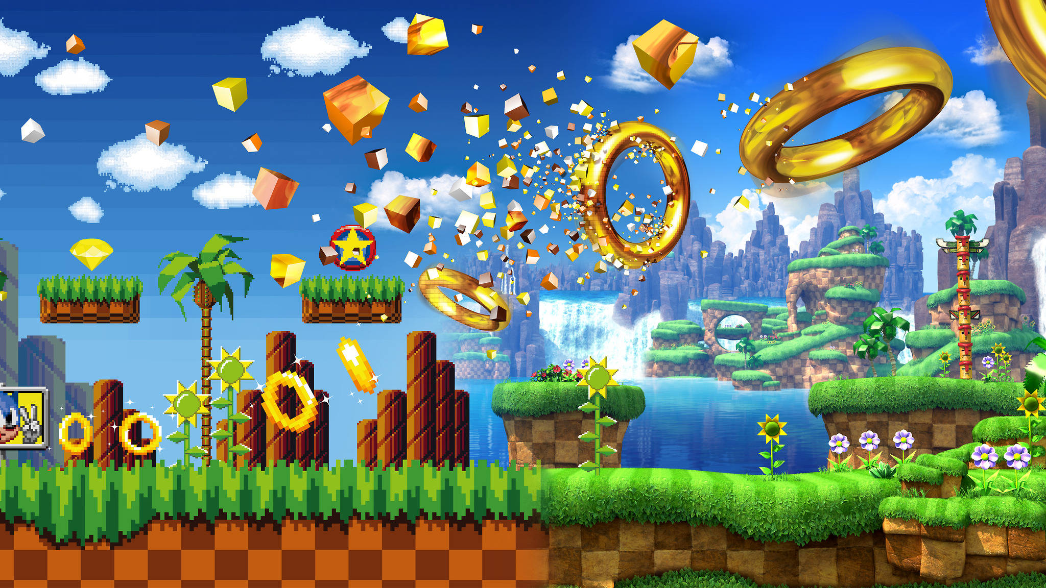 Gammel og moderne Green Hill Zone Wallpapers