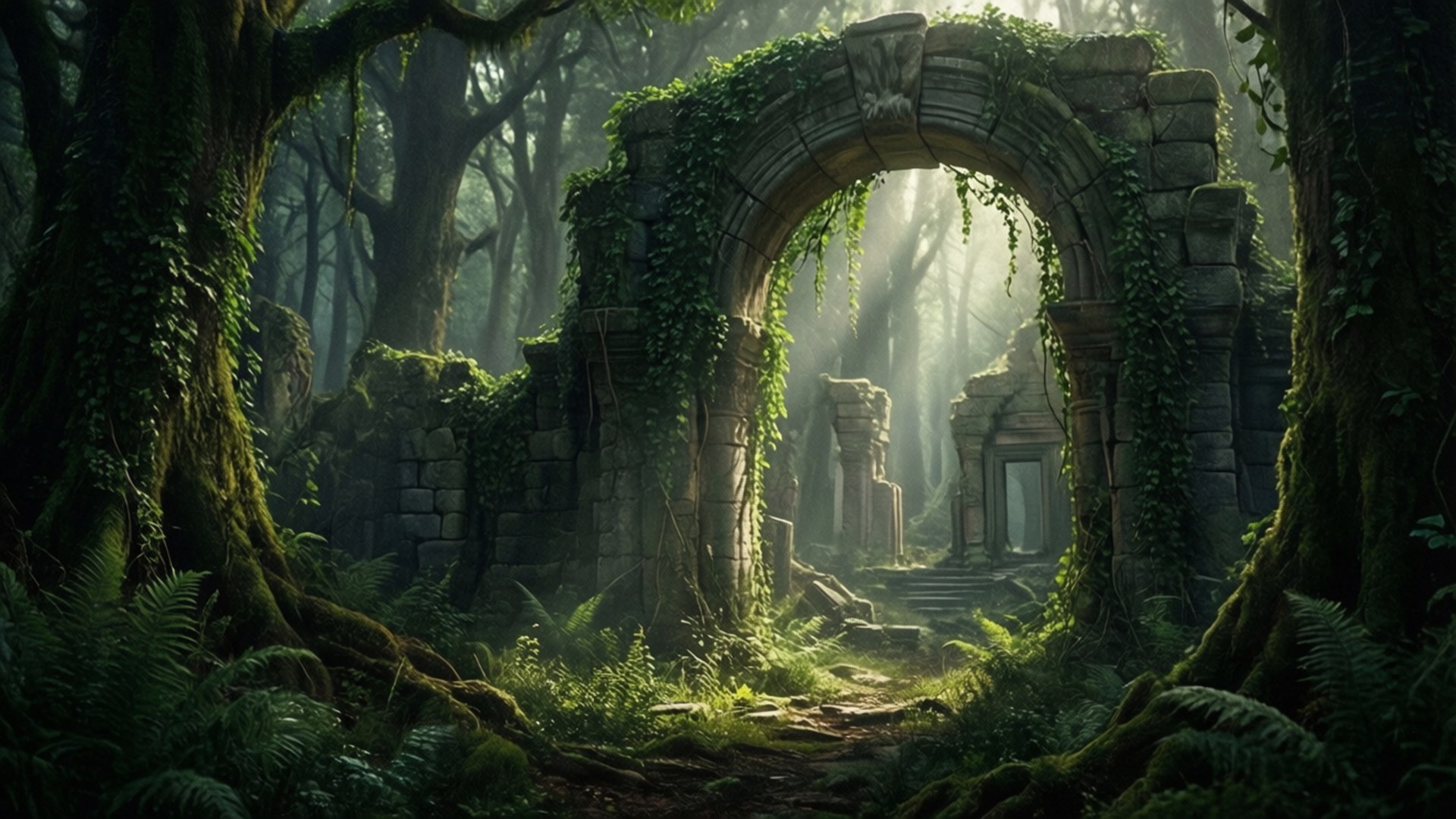 Gammel stenbue i skoven Wallpapers