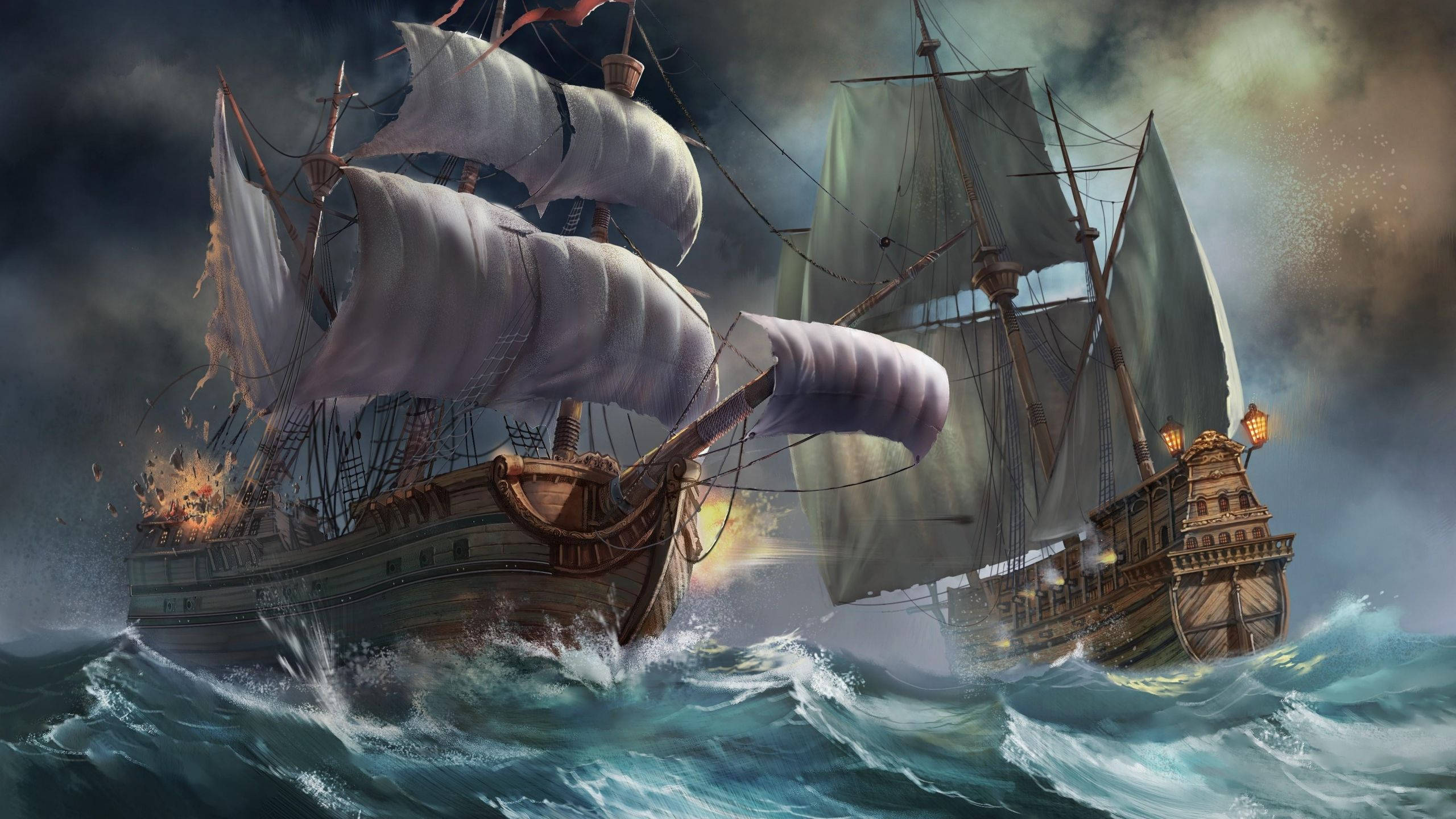 Gammelt krigsskib i havet Wallpapers