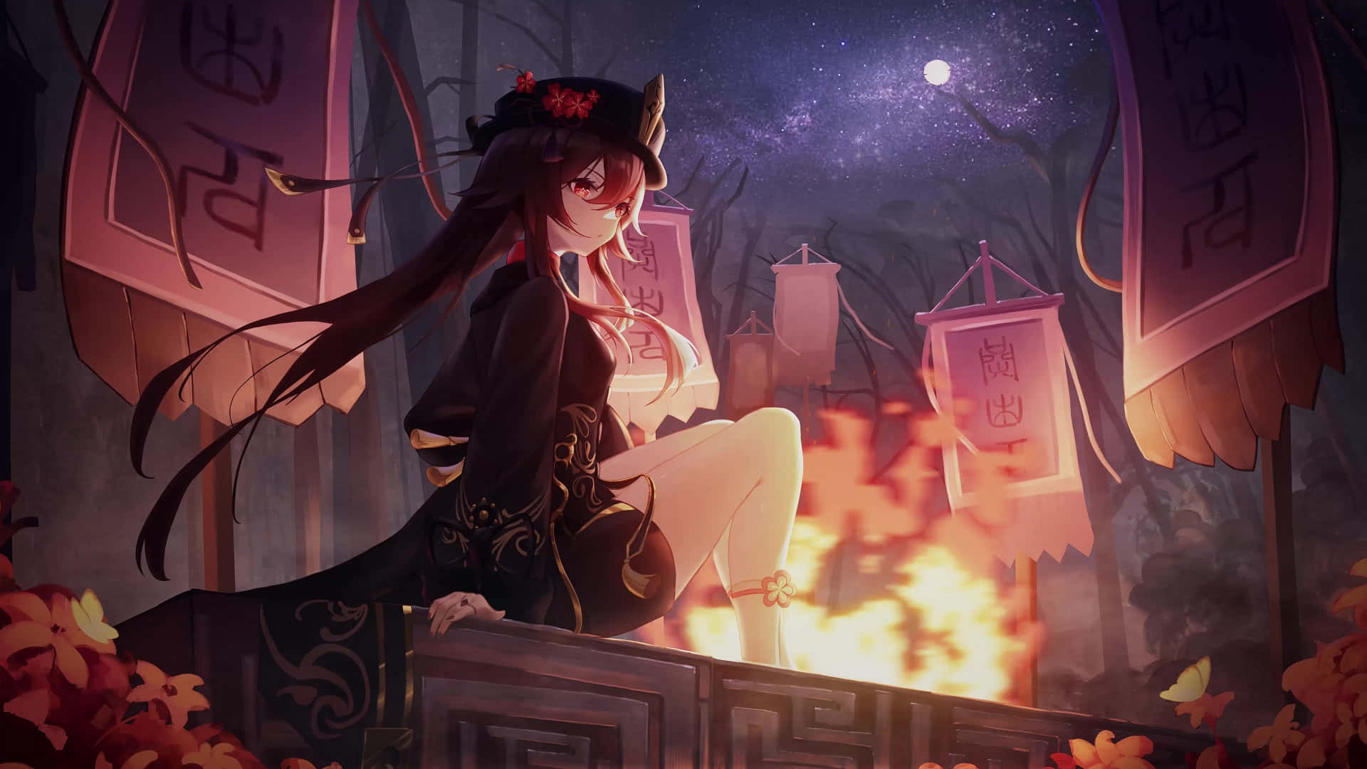 Genshin Impact Hu Tao Animeret Baggrund Wallpapers