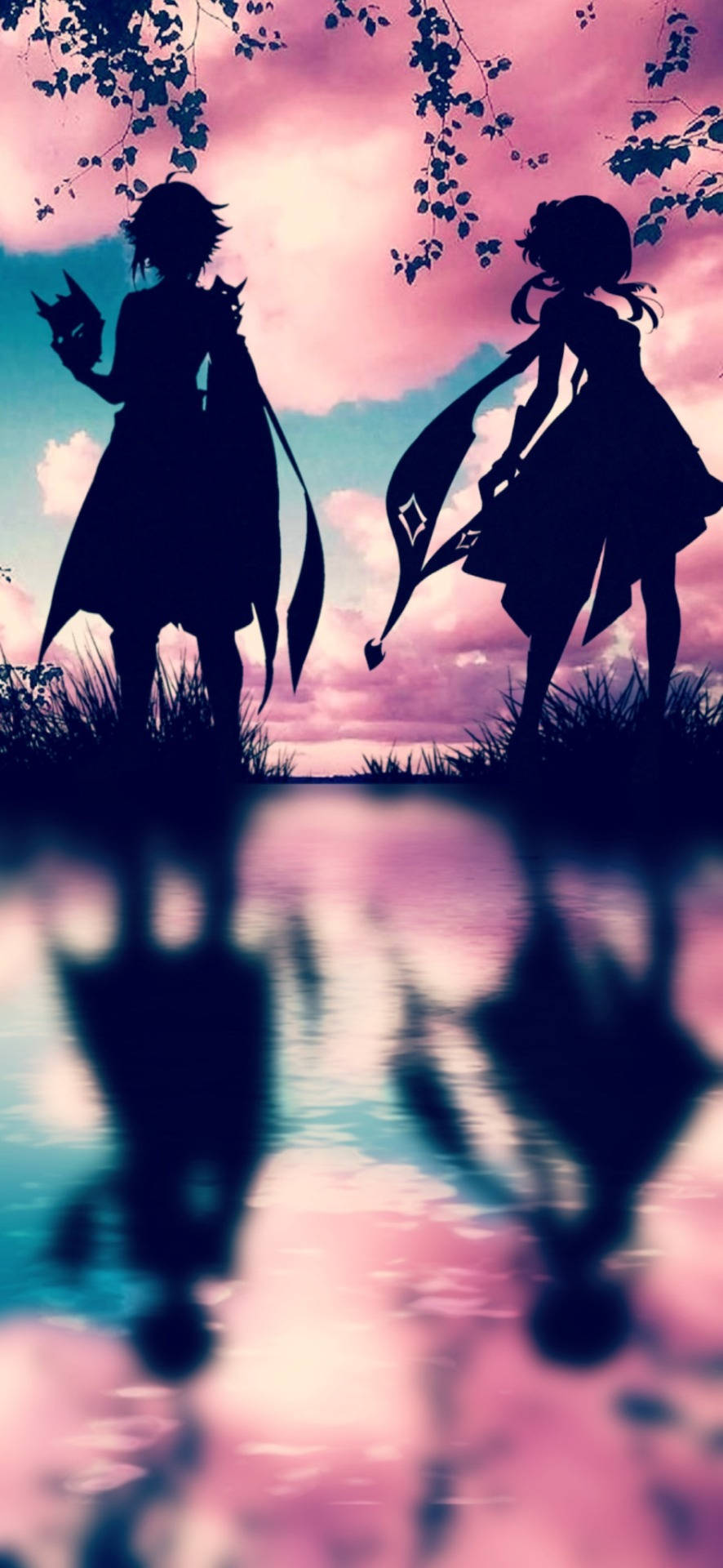 Genshin Impact Silhuet Og Refleksion Wallpapers