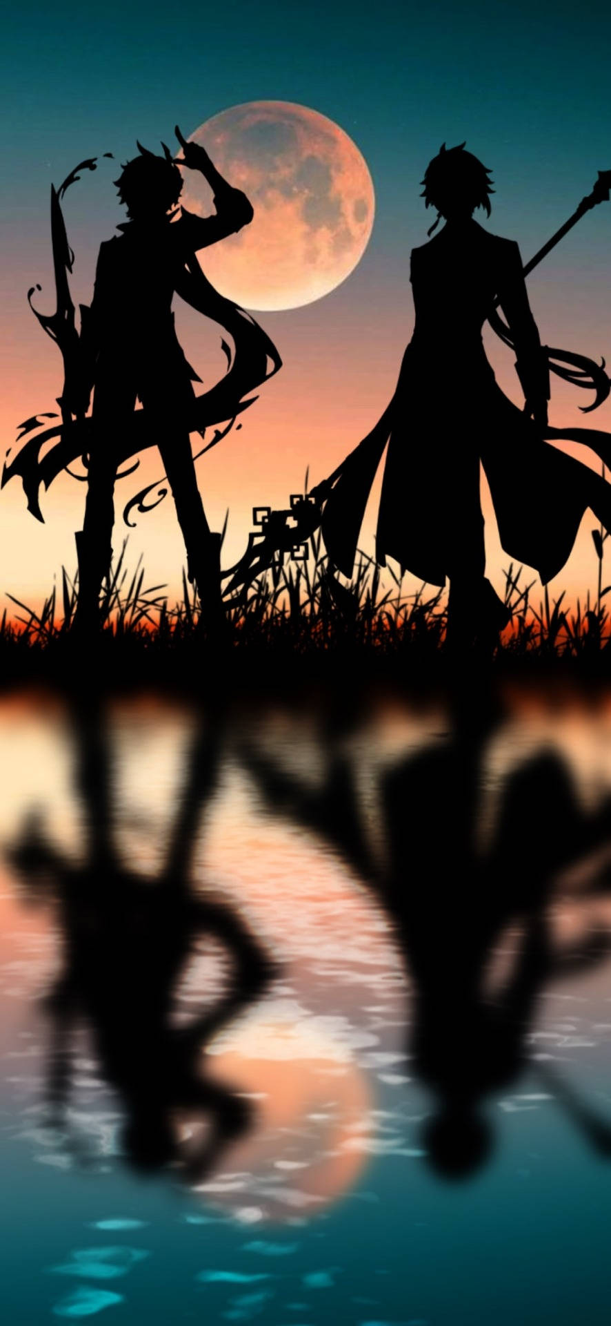 Genshin Impact Solnedgang Silhuet Wallpapers