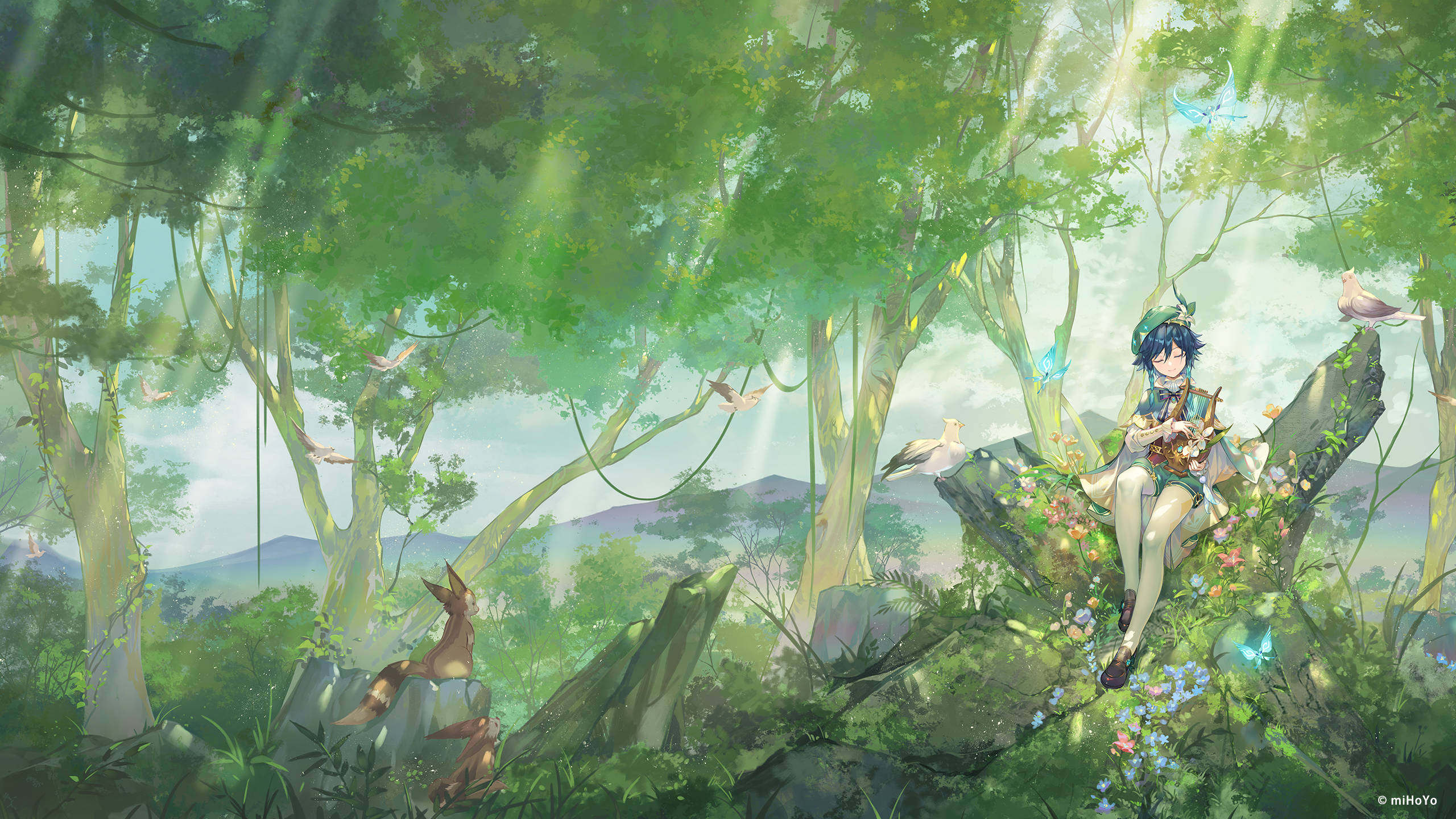 Genshin Venti i naturen Wallpapers