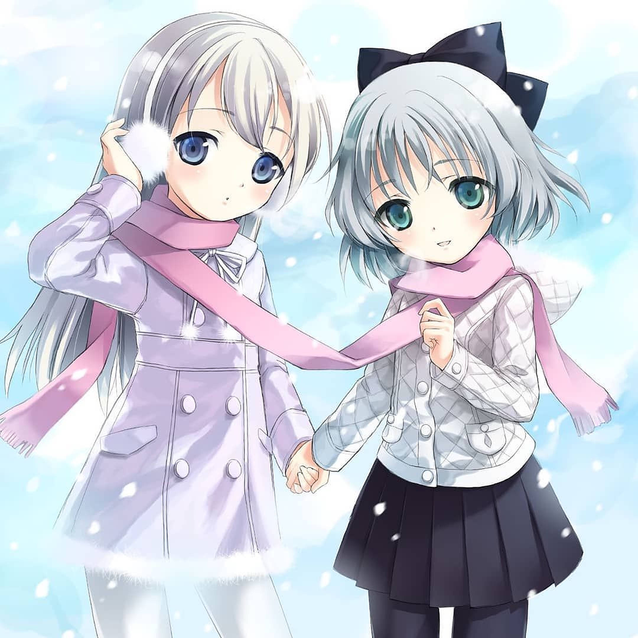 Glade animebørn nyder vinteren Wallpapers