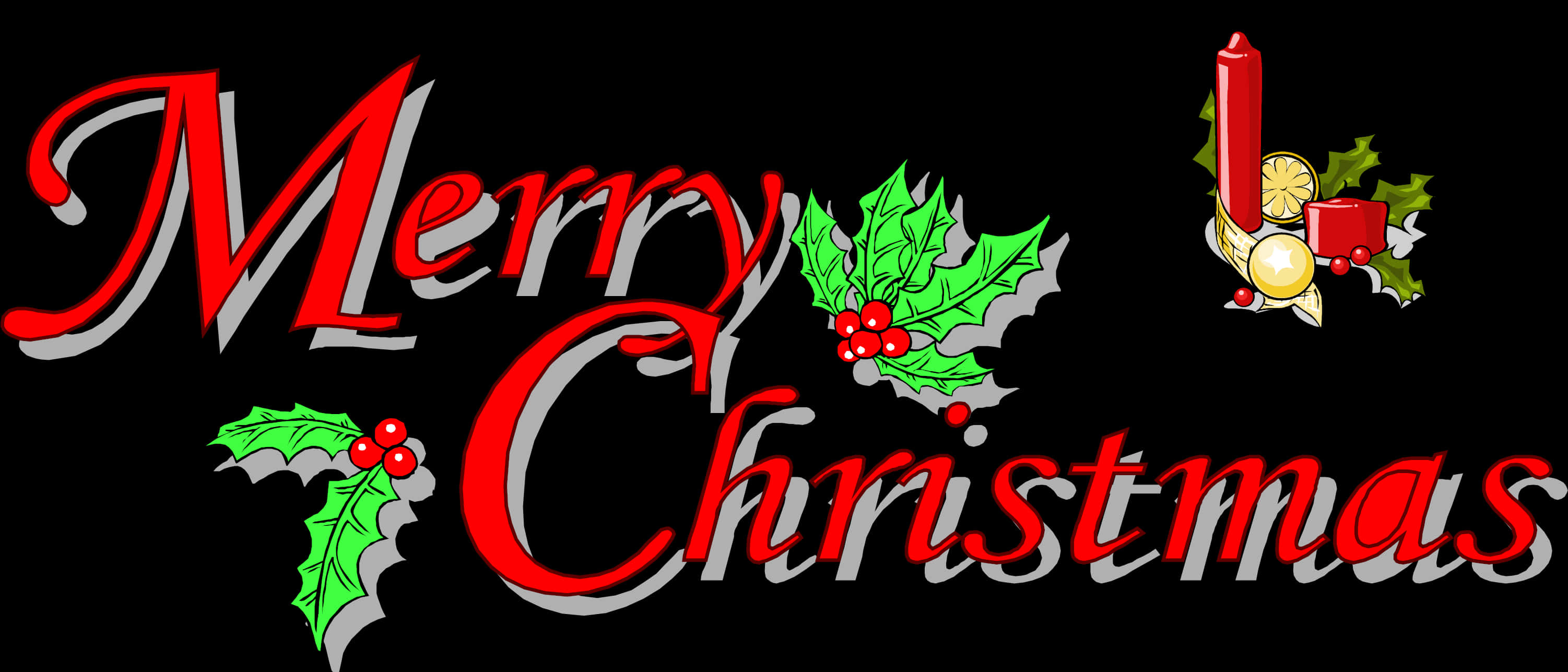 Glædelig jul rød tekst kristtorn dekoration Wallpapers