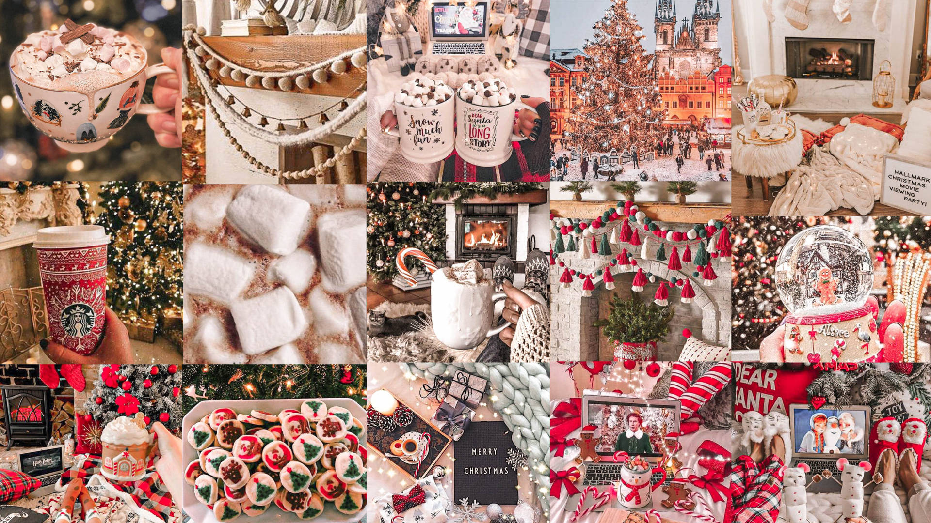 Glædelig julecollage i rød og hvidt tema Wallpapers
