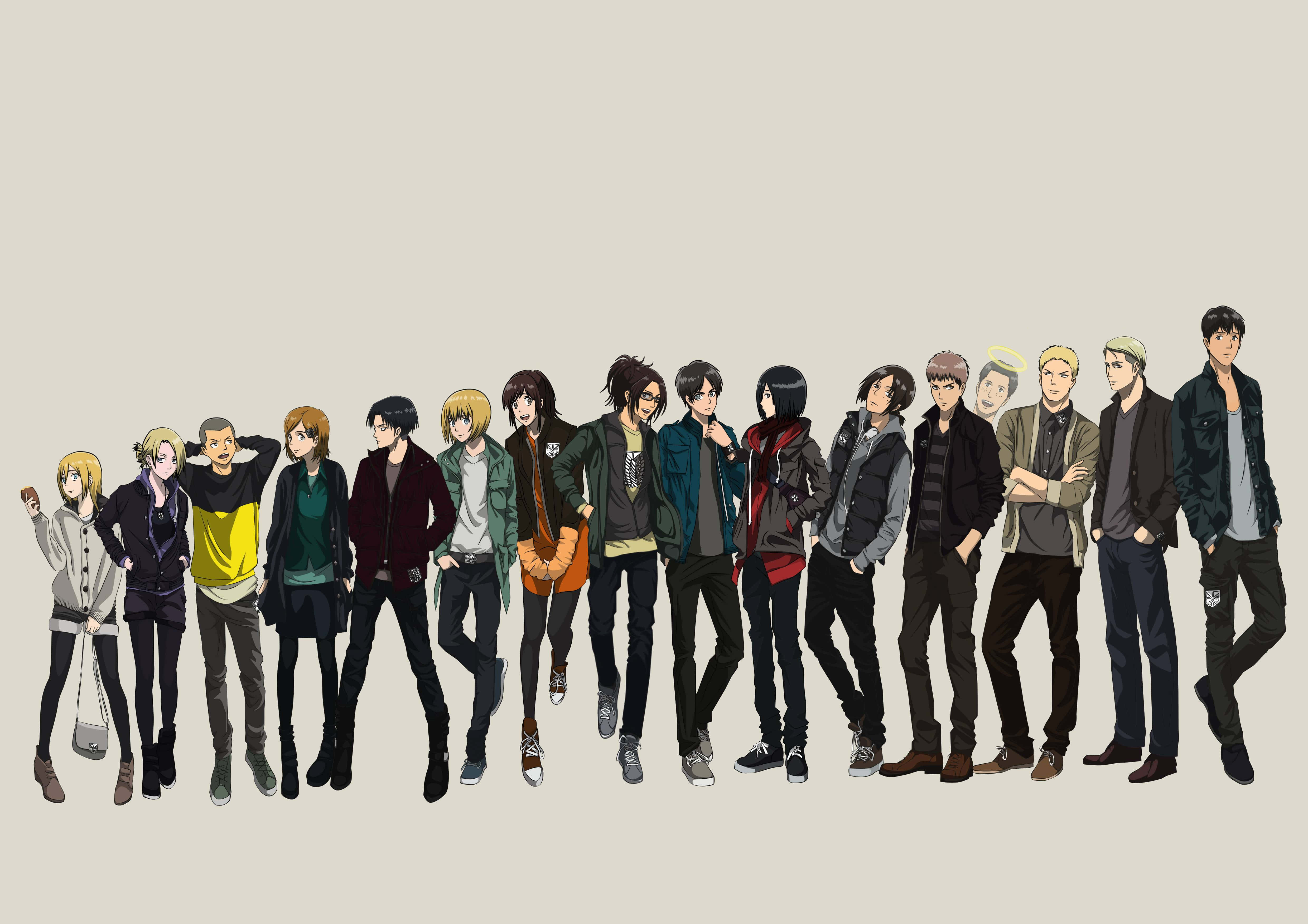 Glødende animefans nyder Attack on Titan - Eren Yeager, Mikasa Ackermann og Armin Arlert Wallpapers